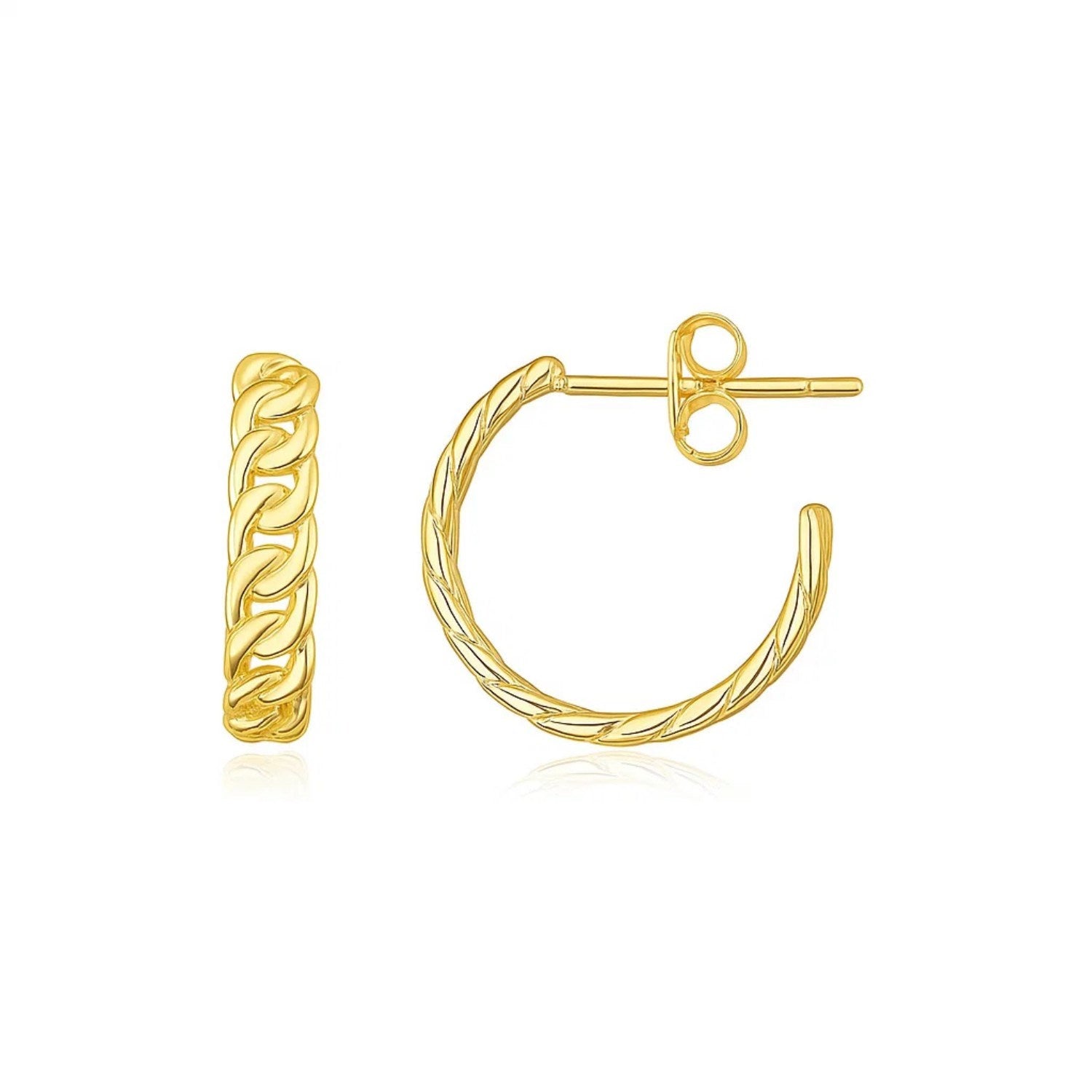 14K yellow gold slender curb chain hoop earrings with a classic design, perfect for elegant everyday wear.