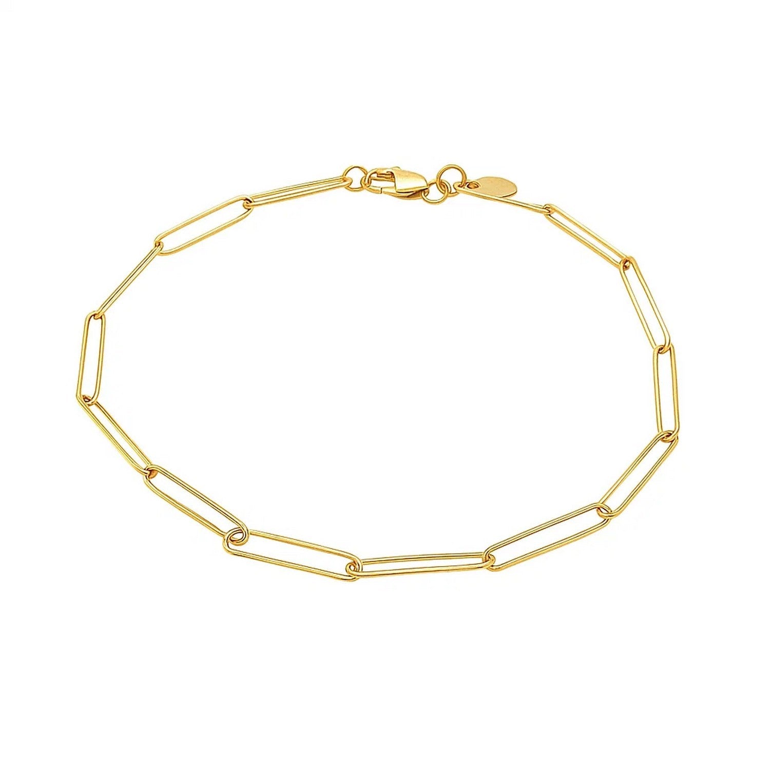 14k yellow gold wire paperclip bracelet featuring contemporary round links, perfect for elegant layering.