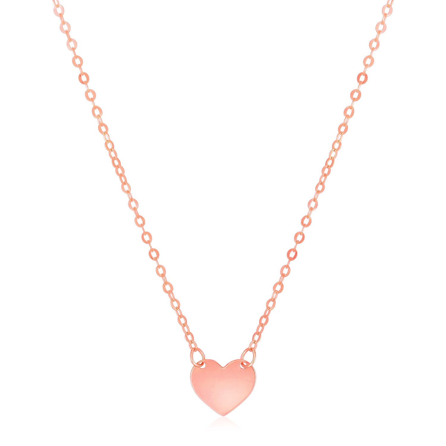 14k rose gold polished mini heart necklace with delicate chain, embodying timeless elegance and classic charm.