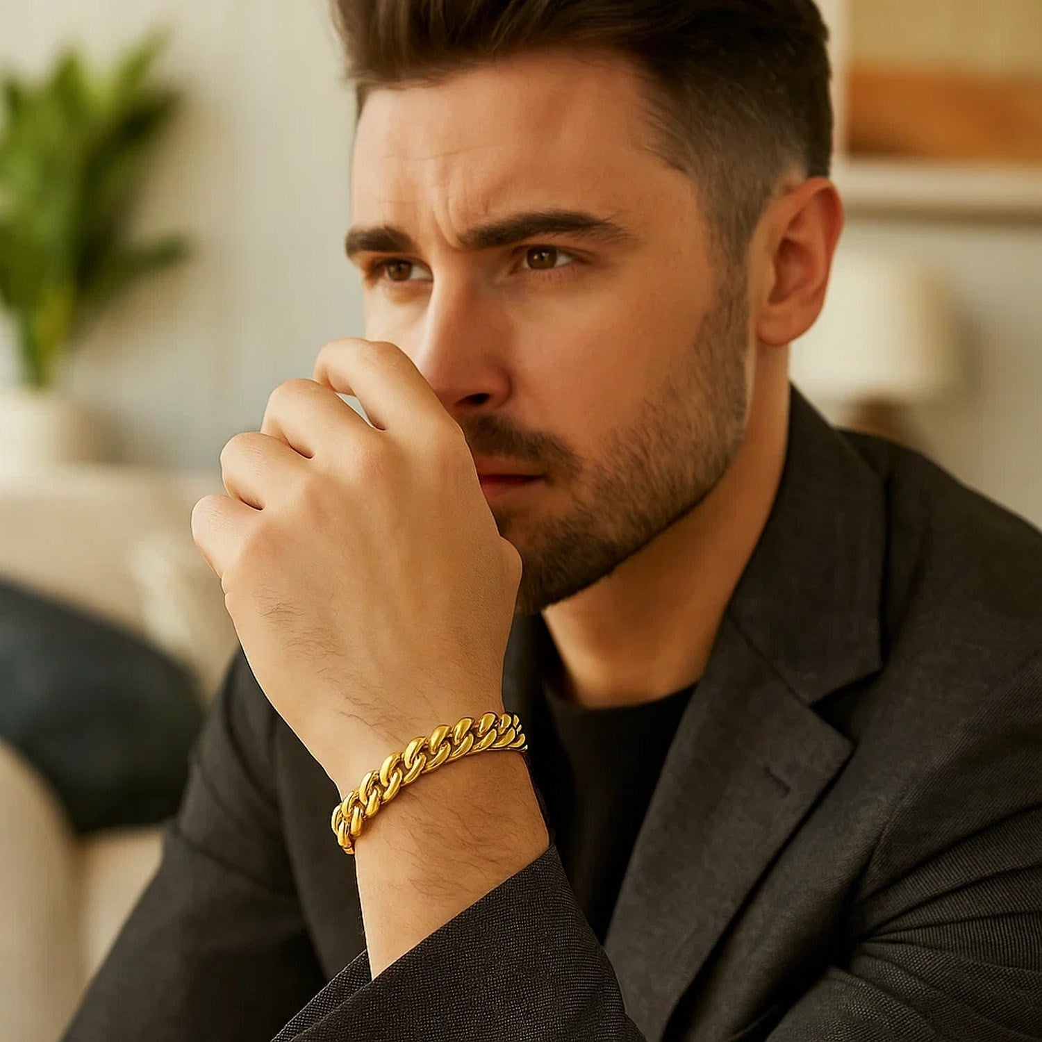 14k yellow gold semi-solid Miami Cuban bracelet, modern design with 10.70 mm chain links for a luxurious finish.