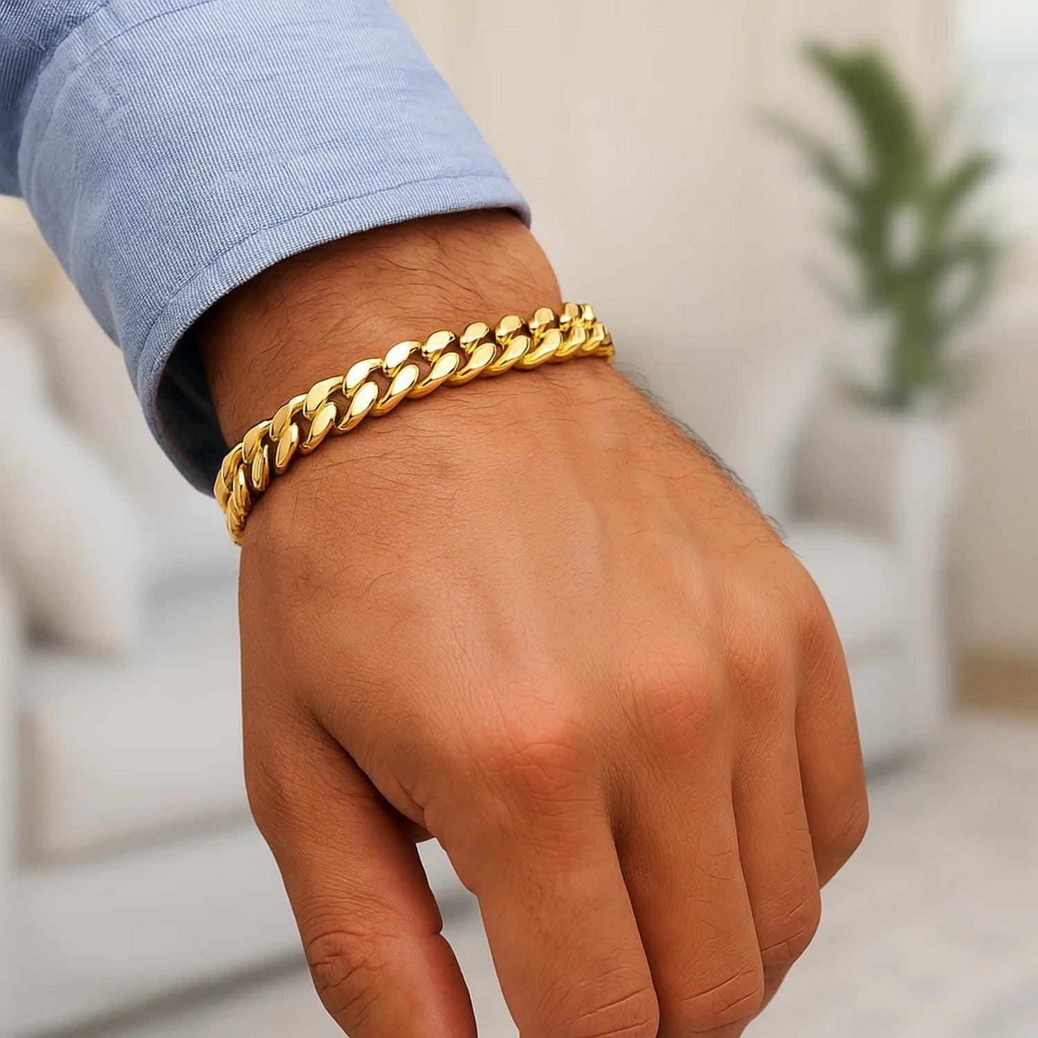14k yellow gold semi solid Miami Cuban bracelet, modern chain design, 10.70 mm width, perfect for luxury styling.