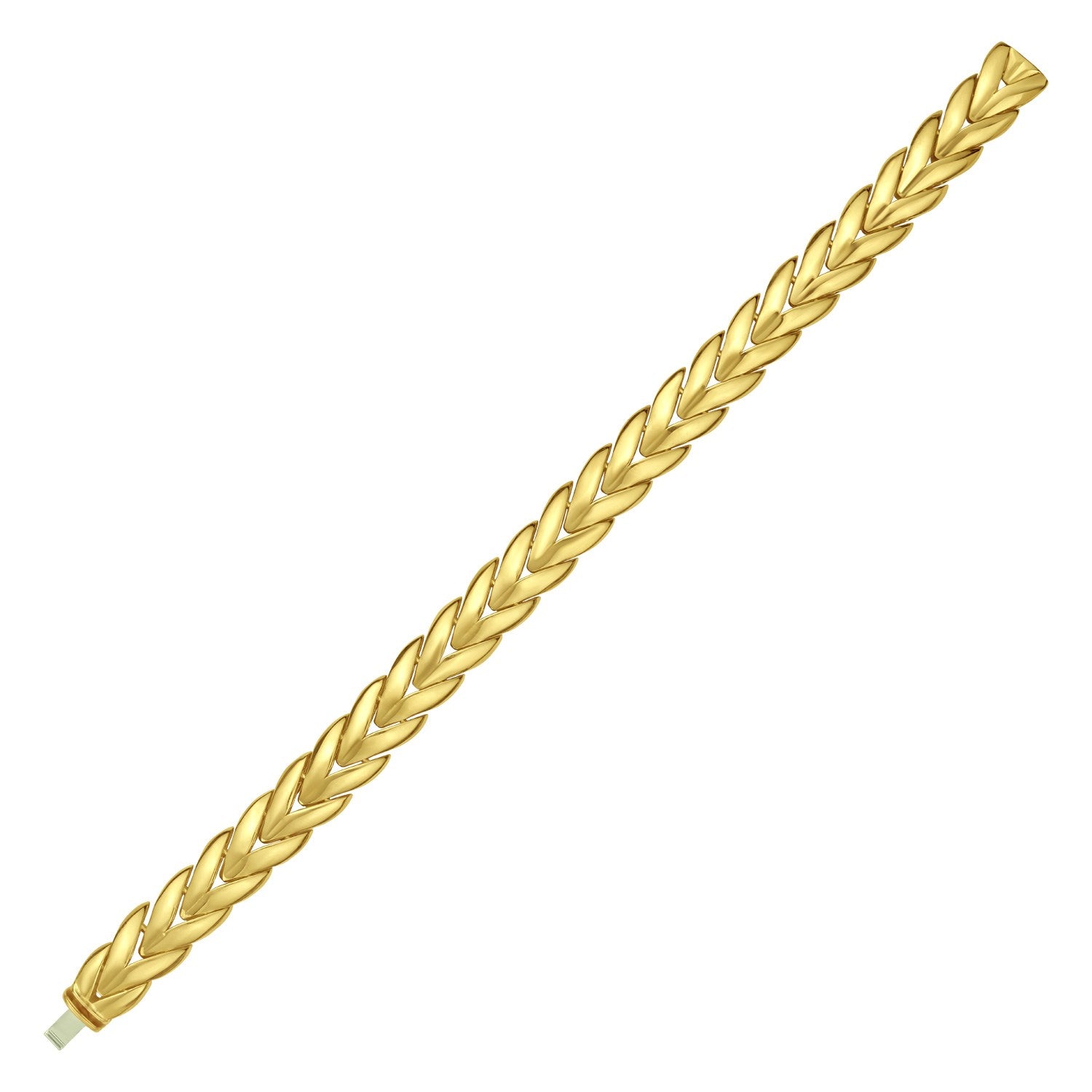 14k yellow gold modern chevron link bangle, 10.00 mm width, elegant design for sophisticated style.