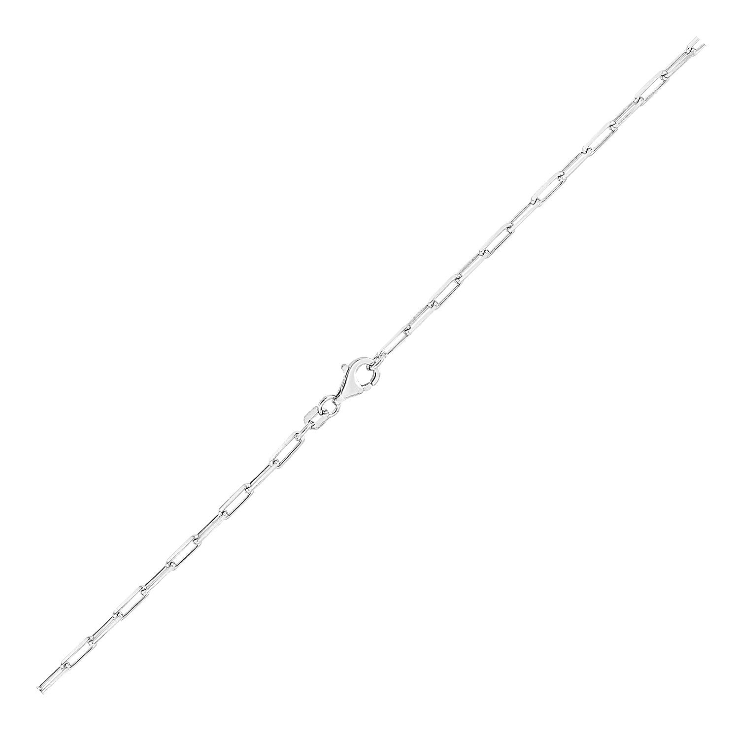 Sterling silver rhodium plated paperclip chain with modern links, showcasing elegance and contemporary design.