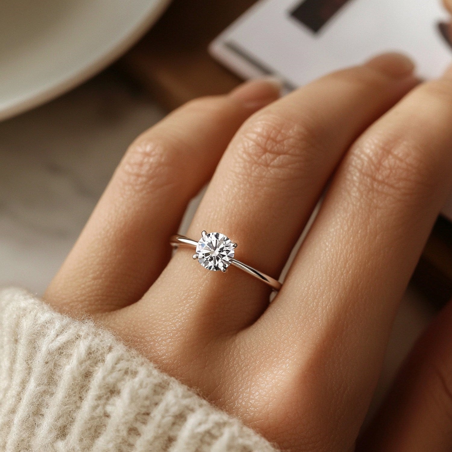 1 1/2 carat round lab-grown diamond ring in elegant 10K white gold, showcasing a stunning G/VS1 clarity stone.