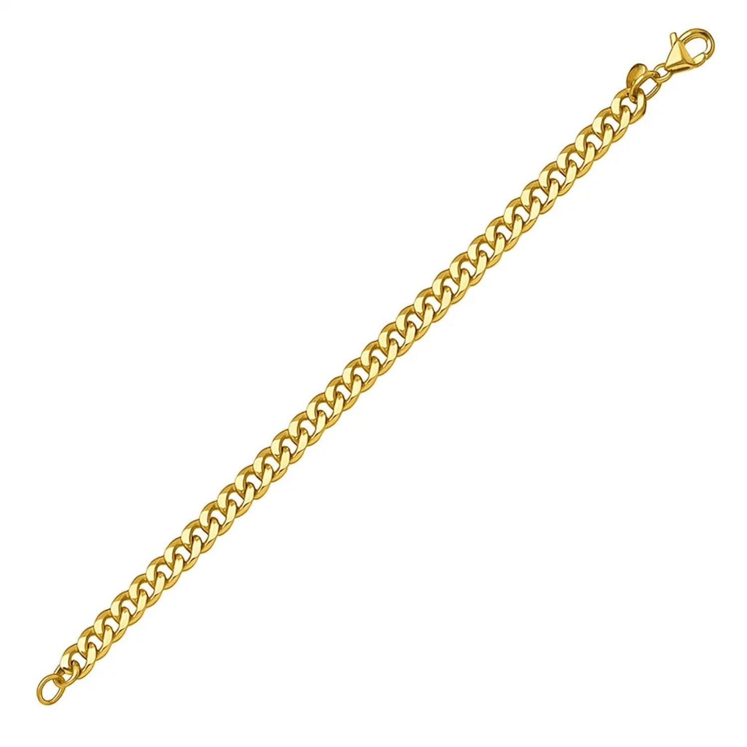 14k yellow gold petite faceted Cuban link chain bracelet, elegantly designed with 4.50 mm links for a luxurious touch.