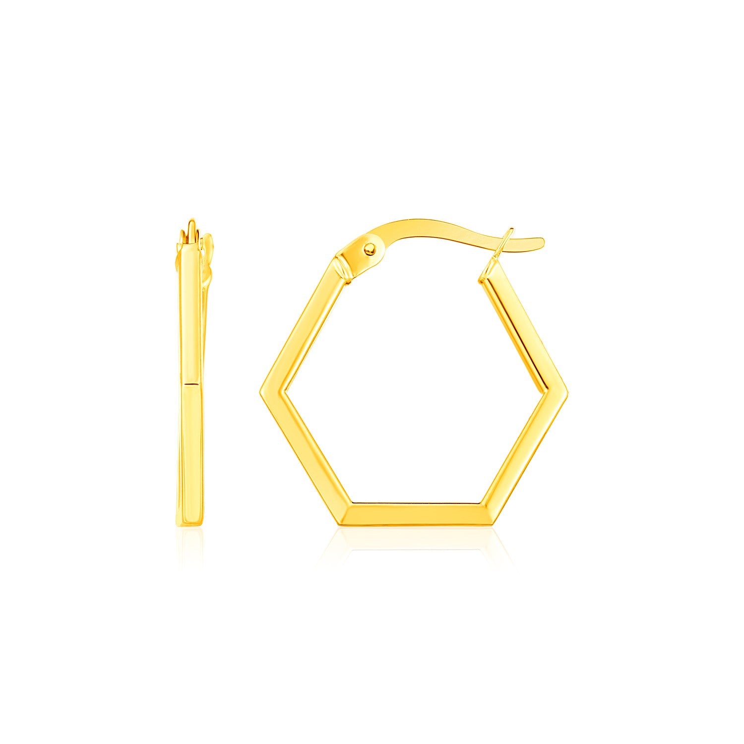14k yellow gold polished hoop earrings with a sleek modern design, perfect for elegant everyday wear.