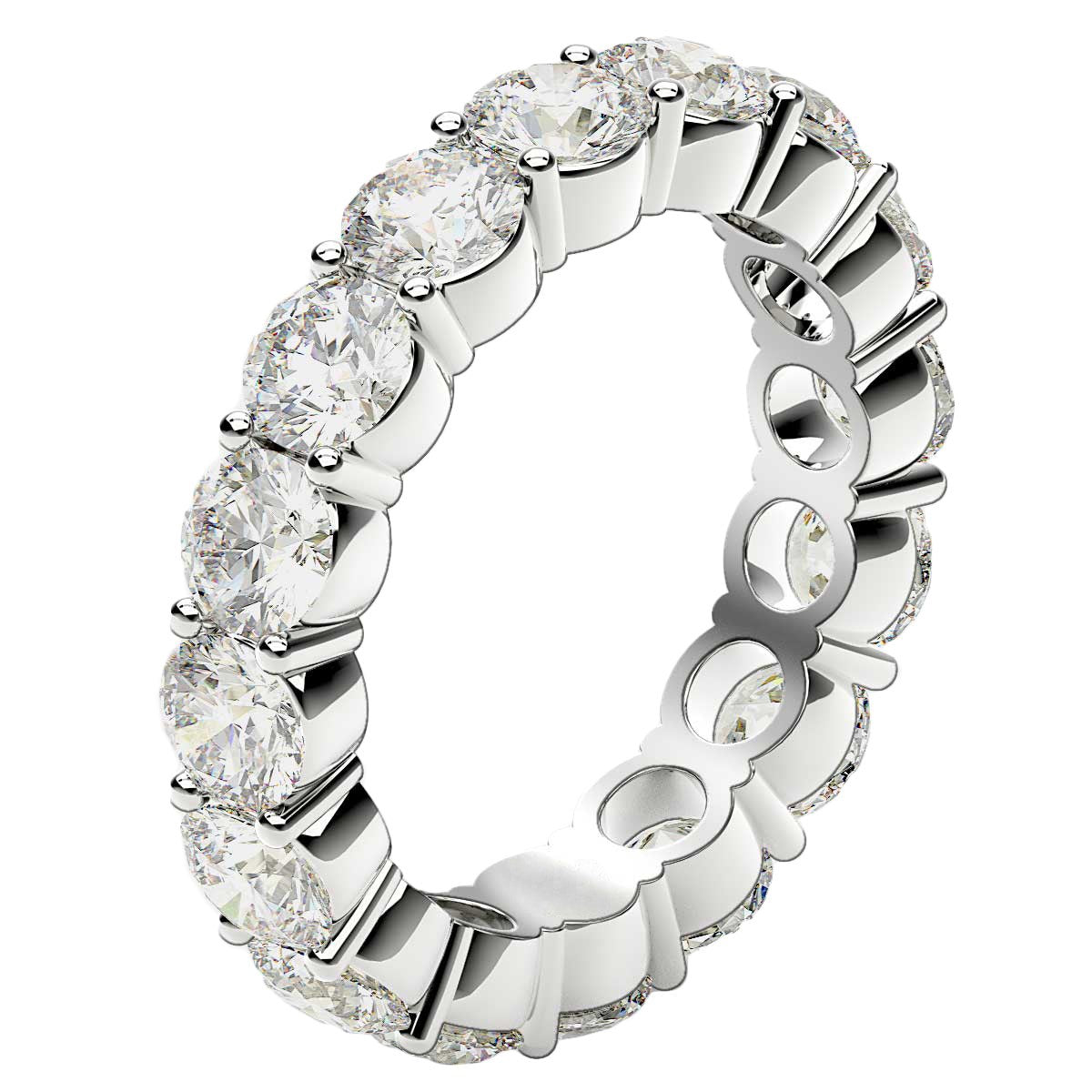 Round cut lab-grown diamond eternity ring in 14k white gold, showcasing modern elegance and timeless brilliance.