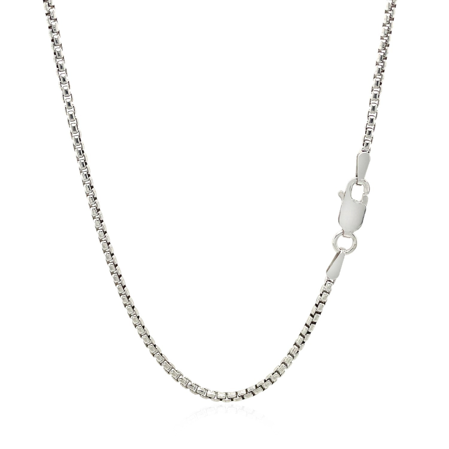 Sterling silver rhodium plated round box chain, modern design, 1.80 mm, perfect for layering or standalone elegance.