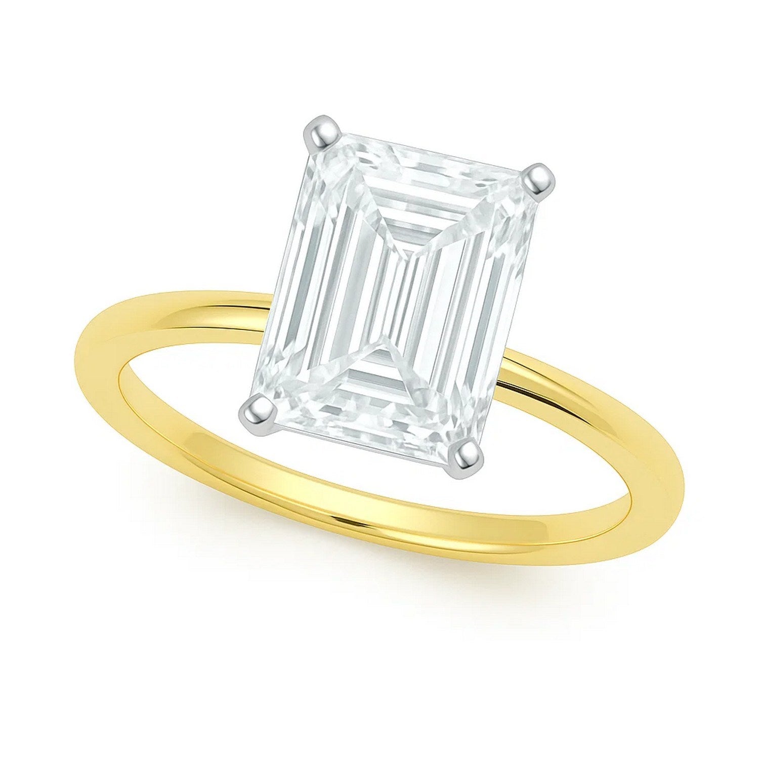 3 carat radiant lab-grown diamond solitaire ring in 10K yellow gold, showcasing classic elegance and timeless beauty.