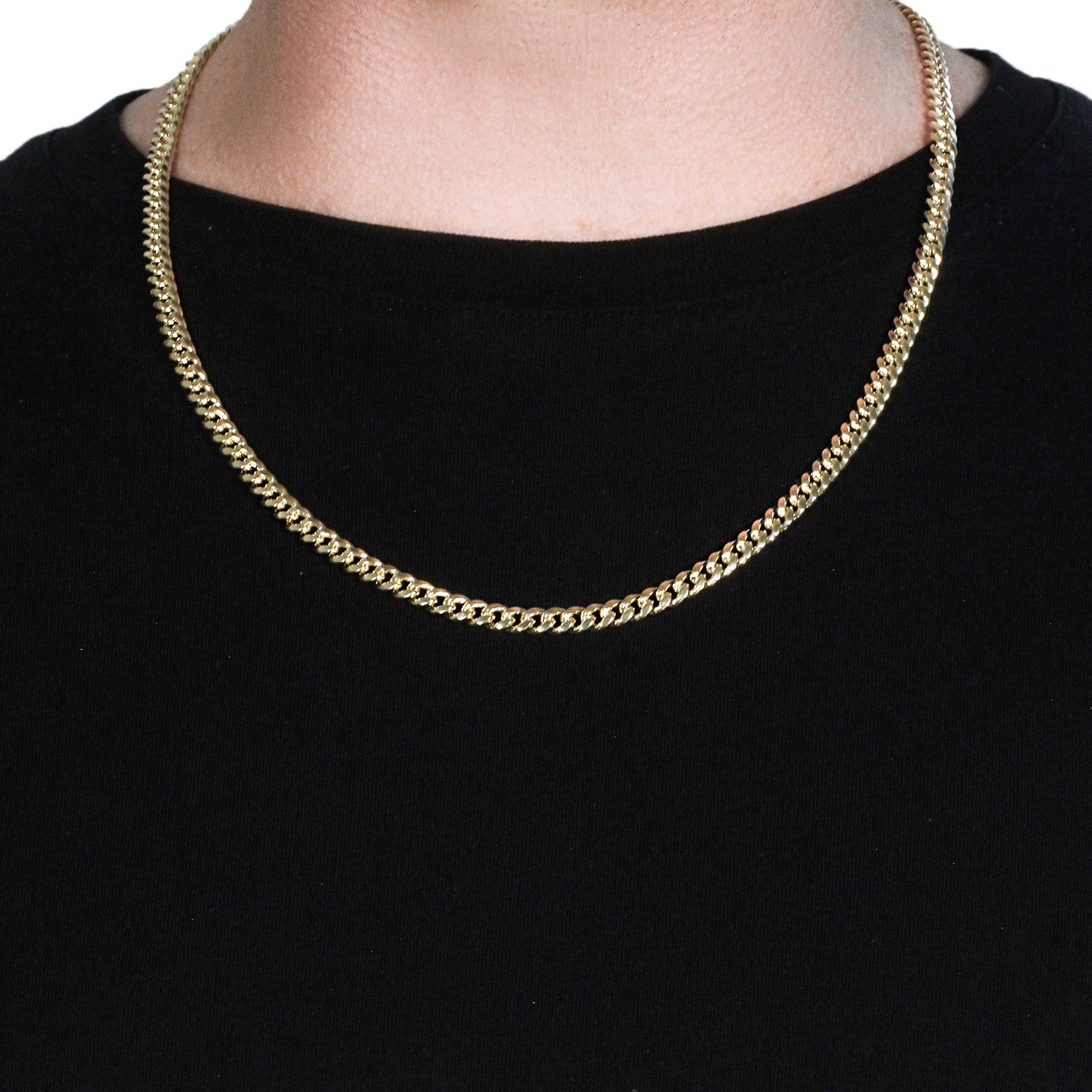 14k yellow gold semi-solid Miami Cuban chain, 5.00 mm links, classic design for timeless elegance.