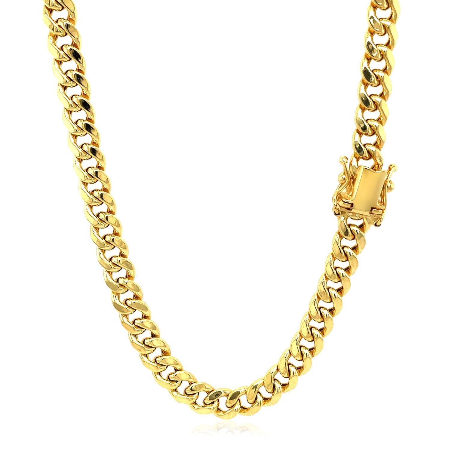 14k yellow gold semi solid Miami Cuban chain, 5.00 mm links, classic design for timeless elegance.