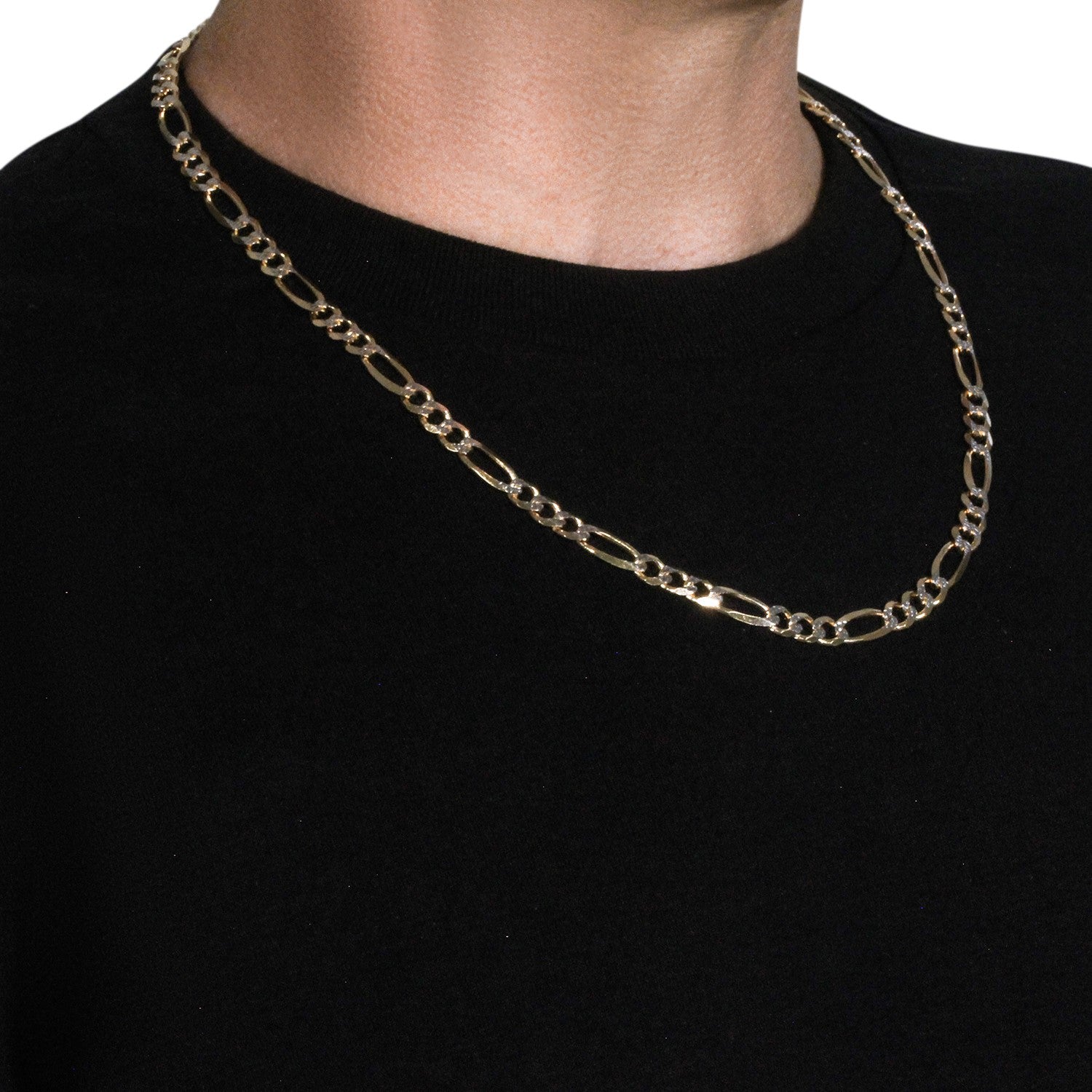14K gult guld massivt pave Figaro-kedja (7,00 mm)