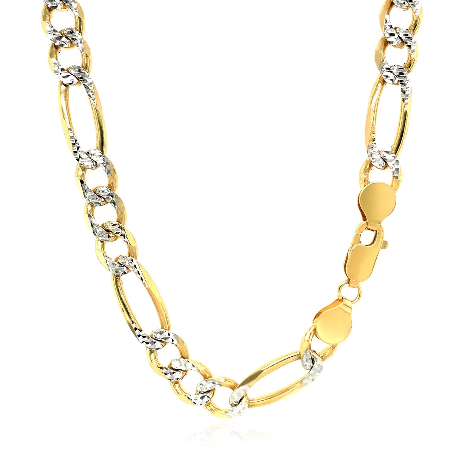 14k yellow gold solid pave Figaro chain with sleek links, showcasing contemporary elegance and luxurious craftsmanship.