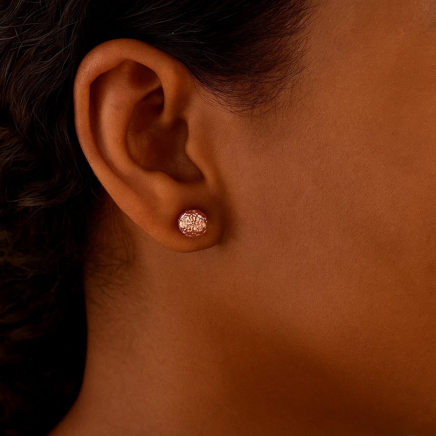 14k rose gold textured ball stud earrings, elegantly designed for a refined and luxurious look.