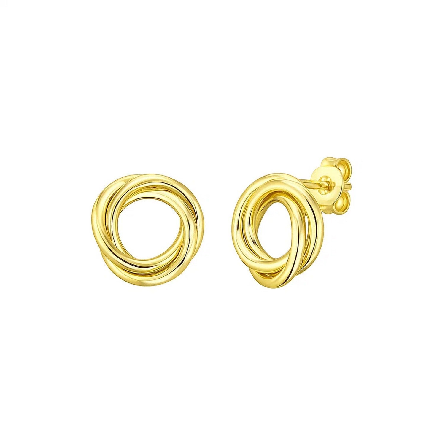 14k yellow gold polished interlocking trinity stud earrings with a modern design, perfect for elegant occasions.