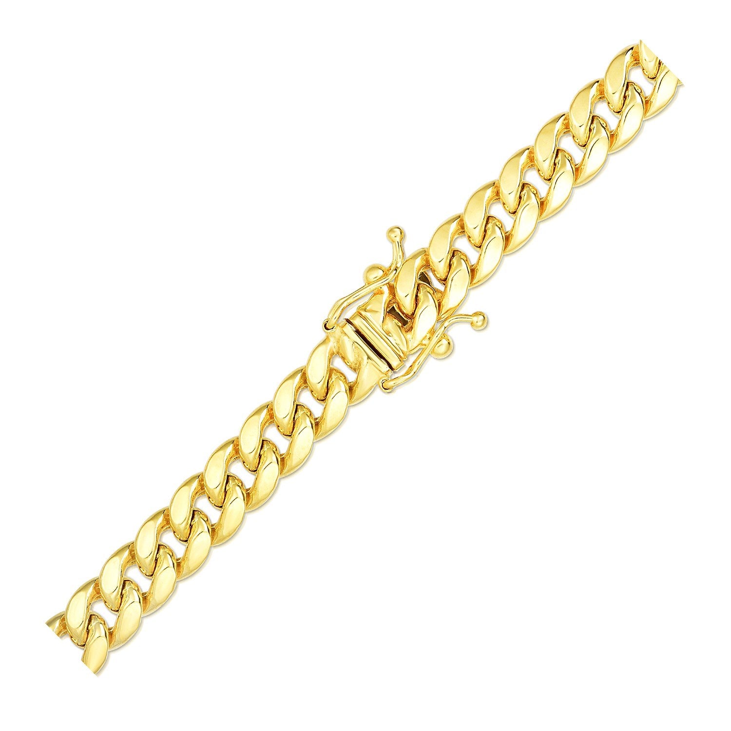 14k yellow gold semi-solid Miami Cuban bracelet with contemporary link design, 6.10 mm width, elegant and luxurious.