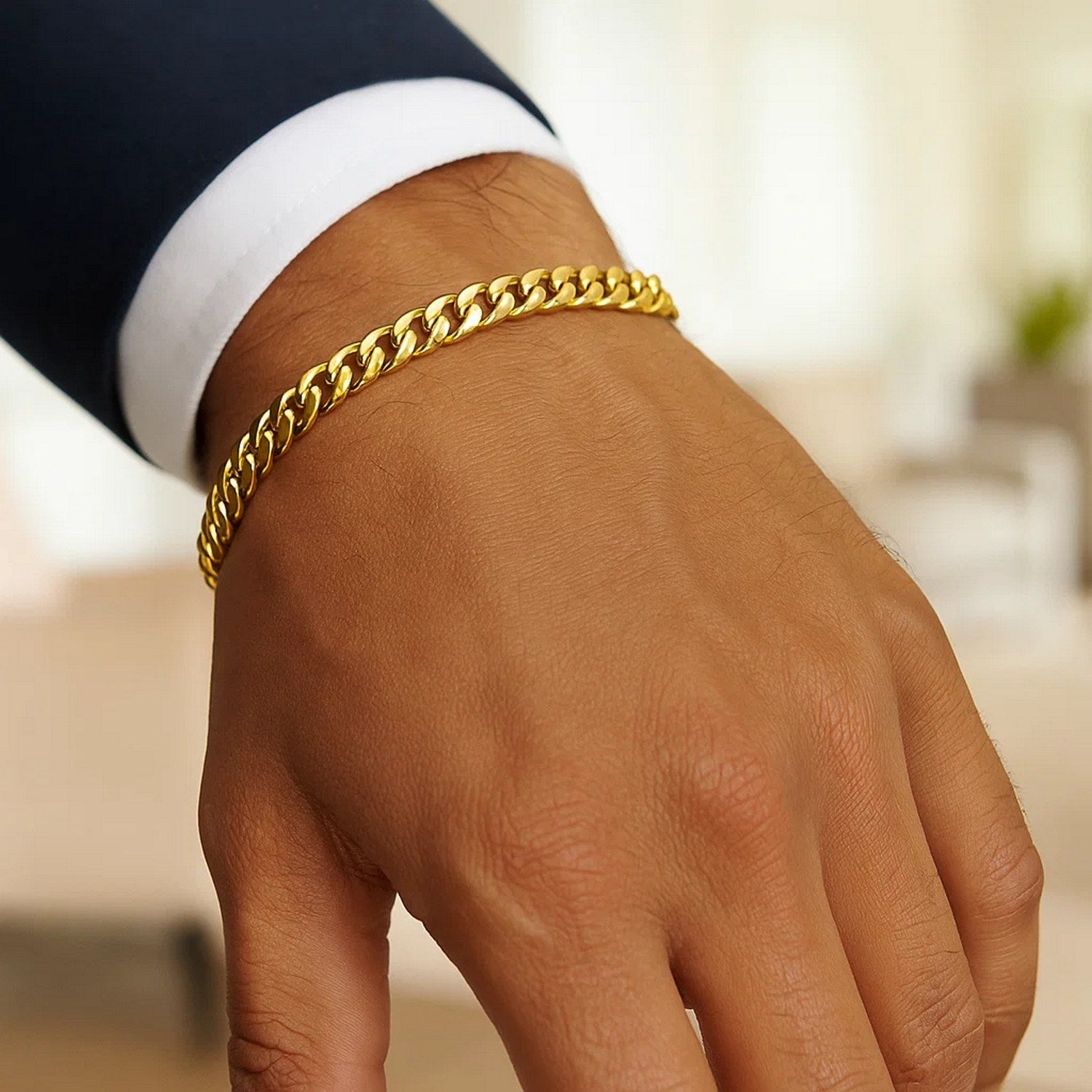 14k yellow gold semi-solid Miami Cuban bracelet, 6.10 mm, featuring contemporary link design for a luxurious look.