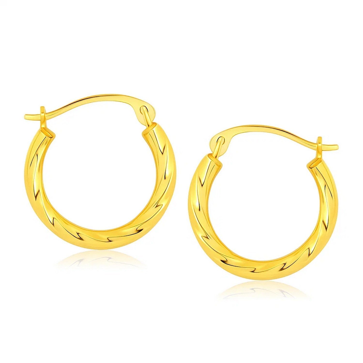 14k yellow gold textured polished hoop earrings, embodying classic elegance and timeless luxury.