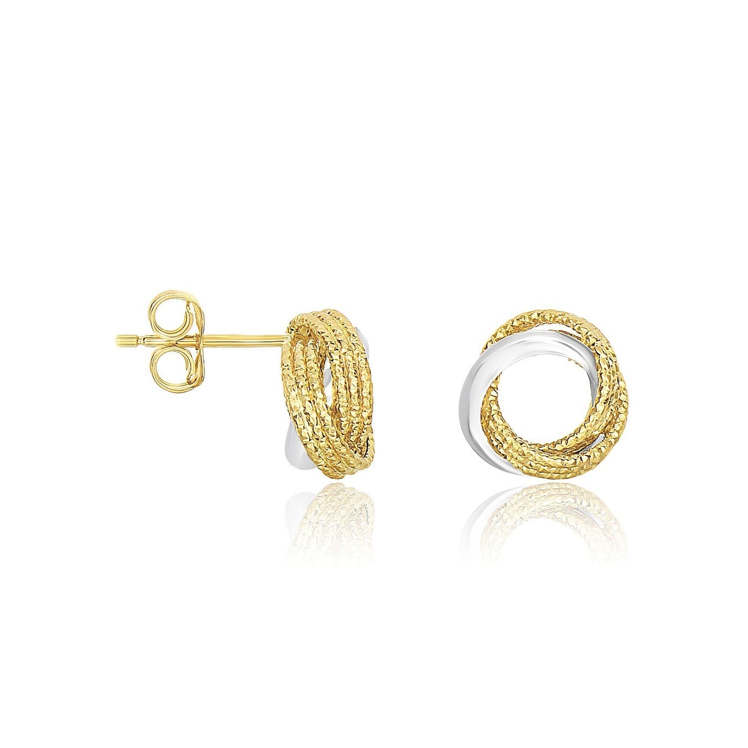 14k two-tone gold textured dangle earrings featuring elegant cushion cut design for a modern, luxurious look.