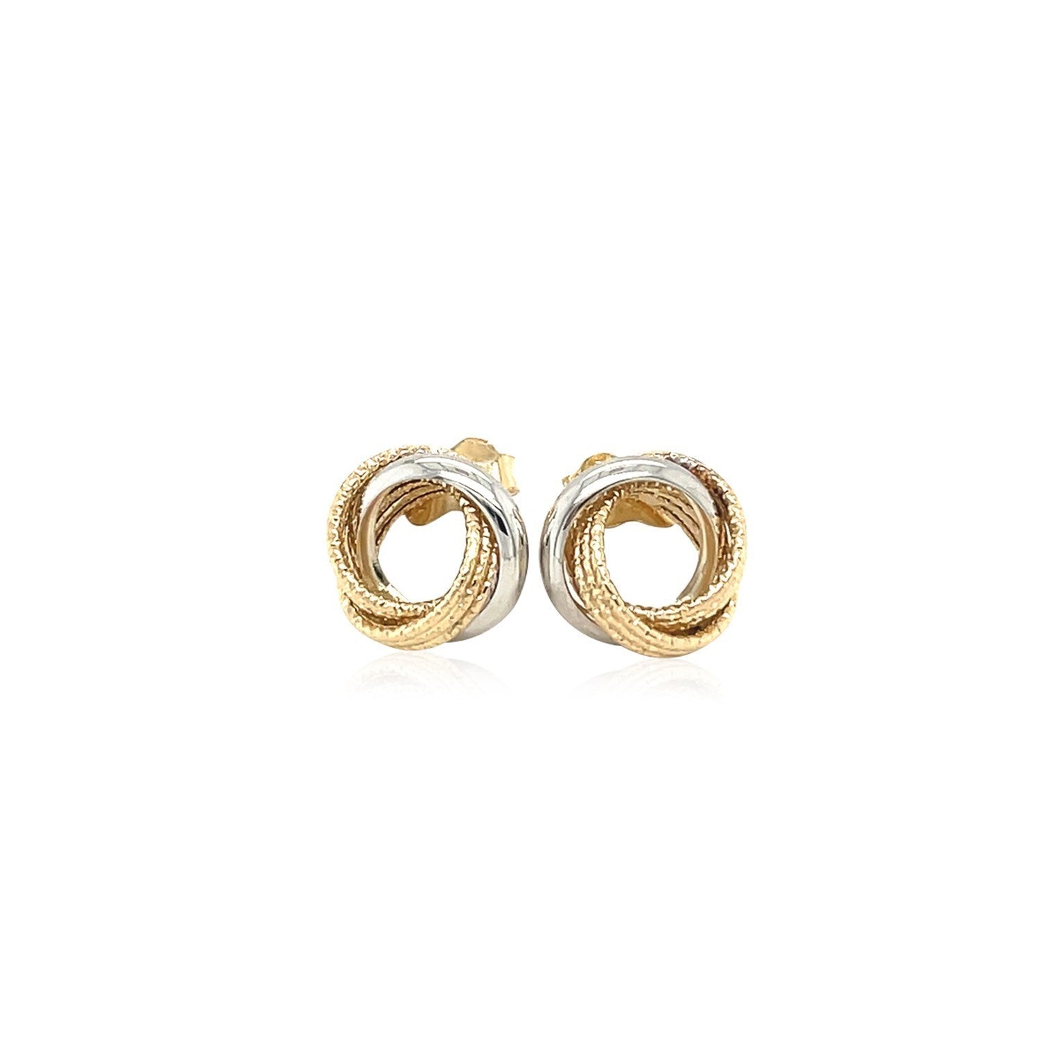 14k two-tone gold textured dangle earrings featuring elegant cushion cut design for a modern, luxurious look.