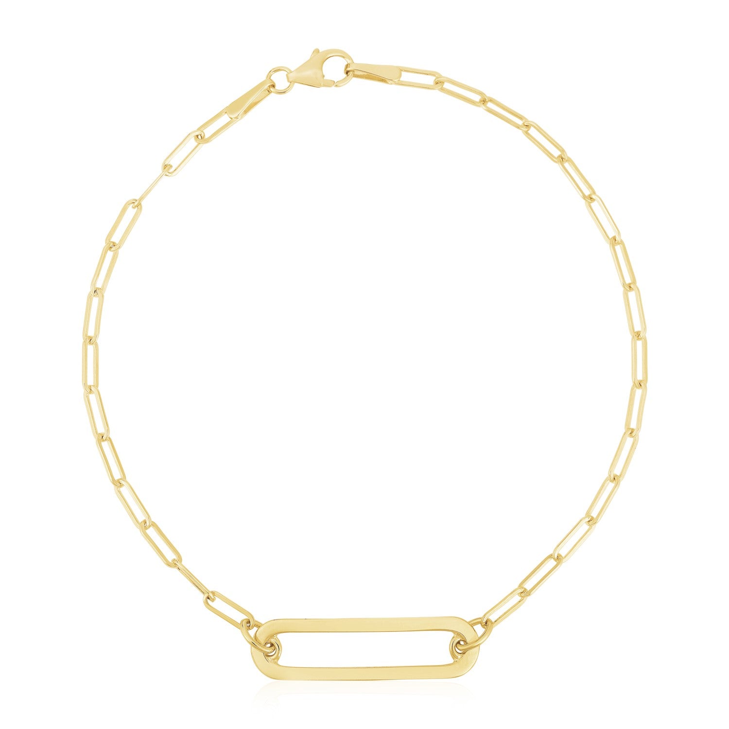 14k yellow gold high polish open straight paperclip bracelet, modern luxury design, perfect for elegant layering.
