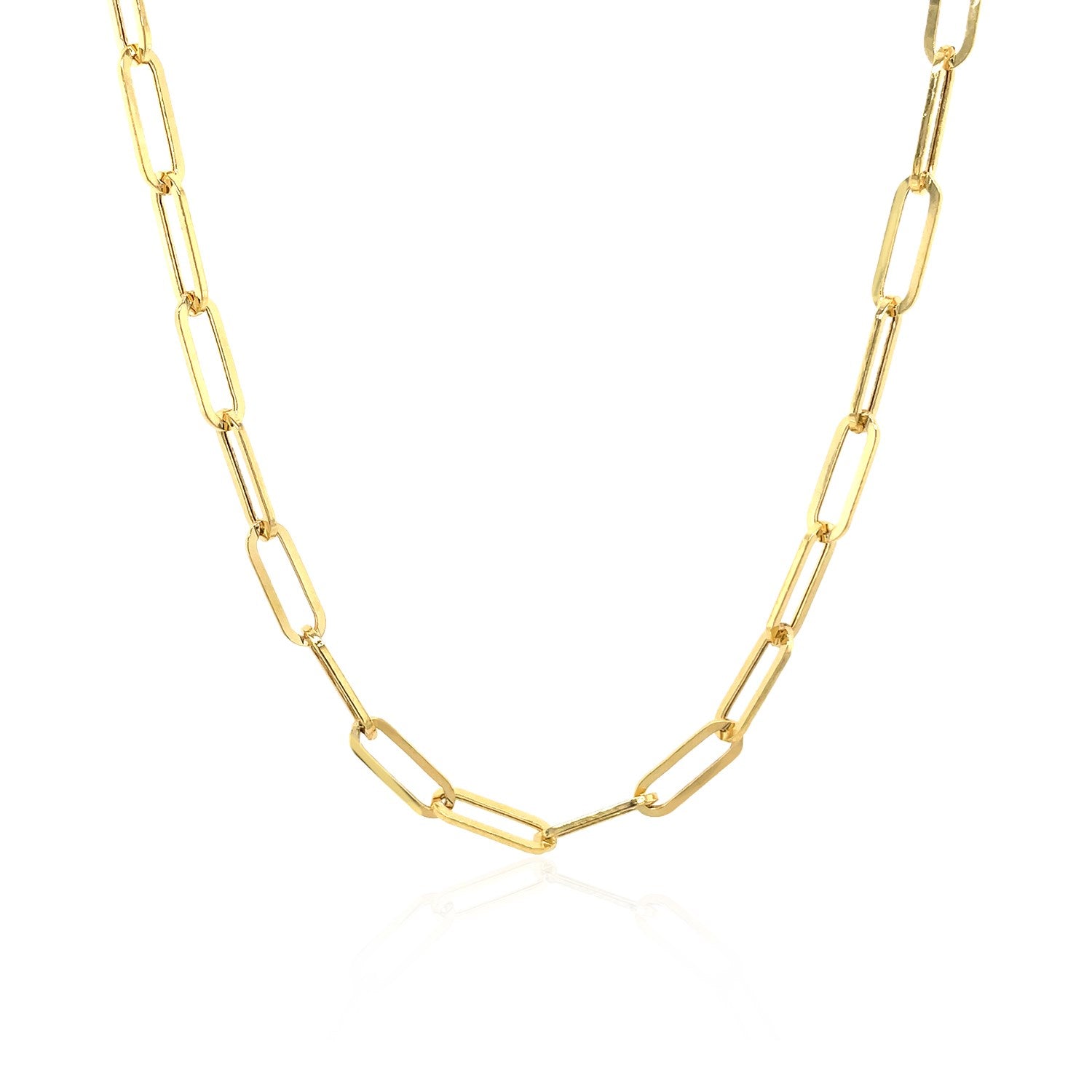 14k yellow gold wide paperclip chain featuring modern links, perfect for layering or as a statement piece.