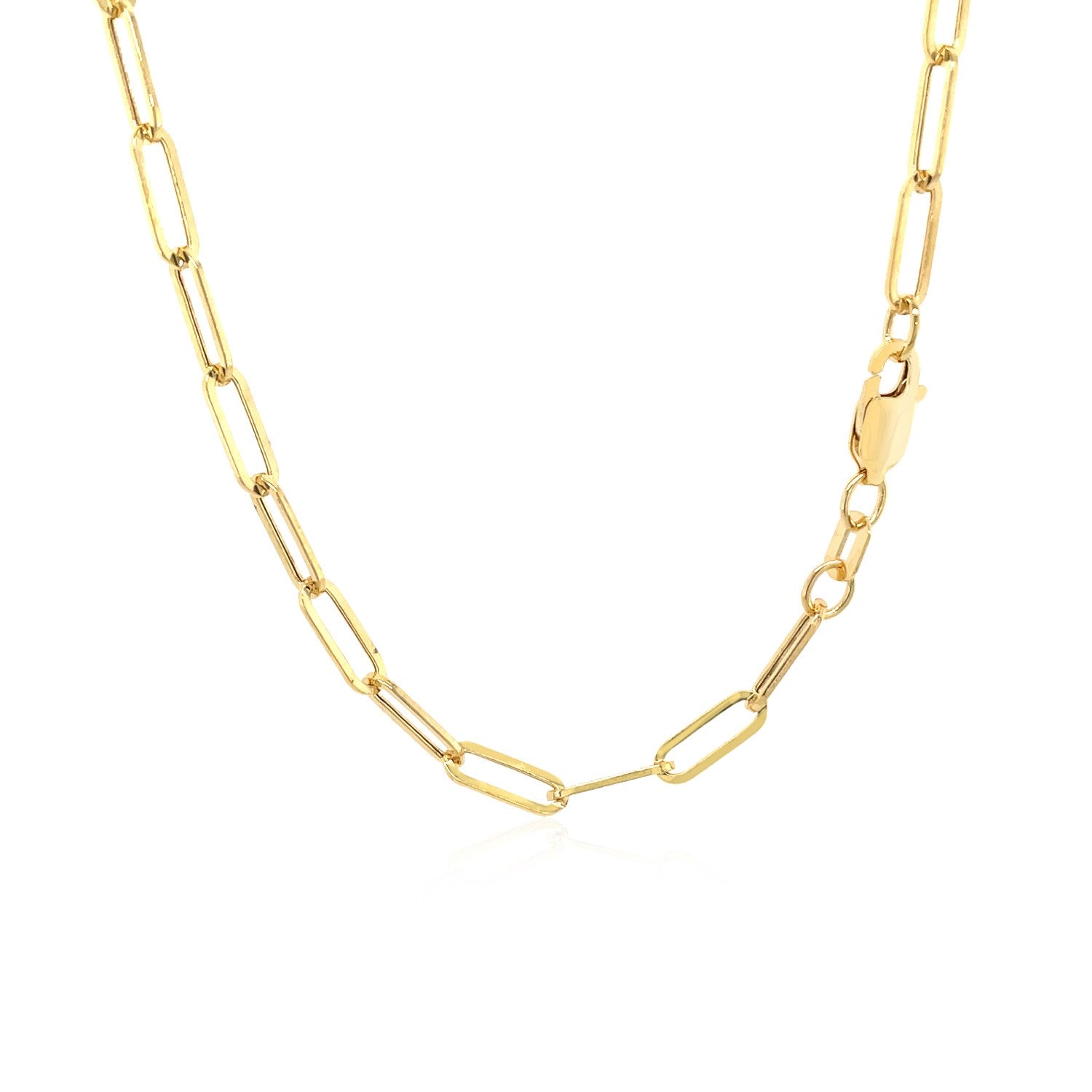14k yellow gold wide paperclip chain, modern design with elegant links, perfect for layering or standalone wear.