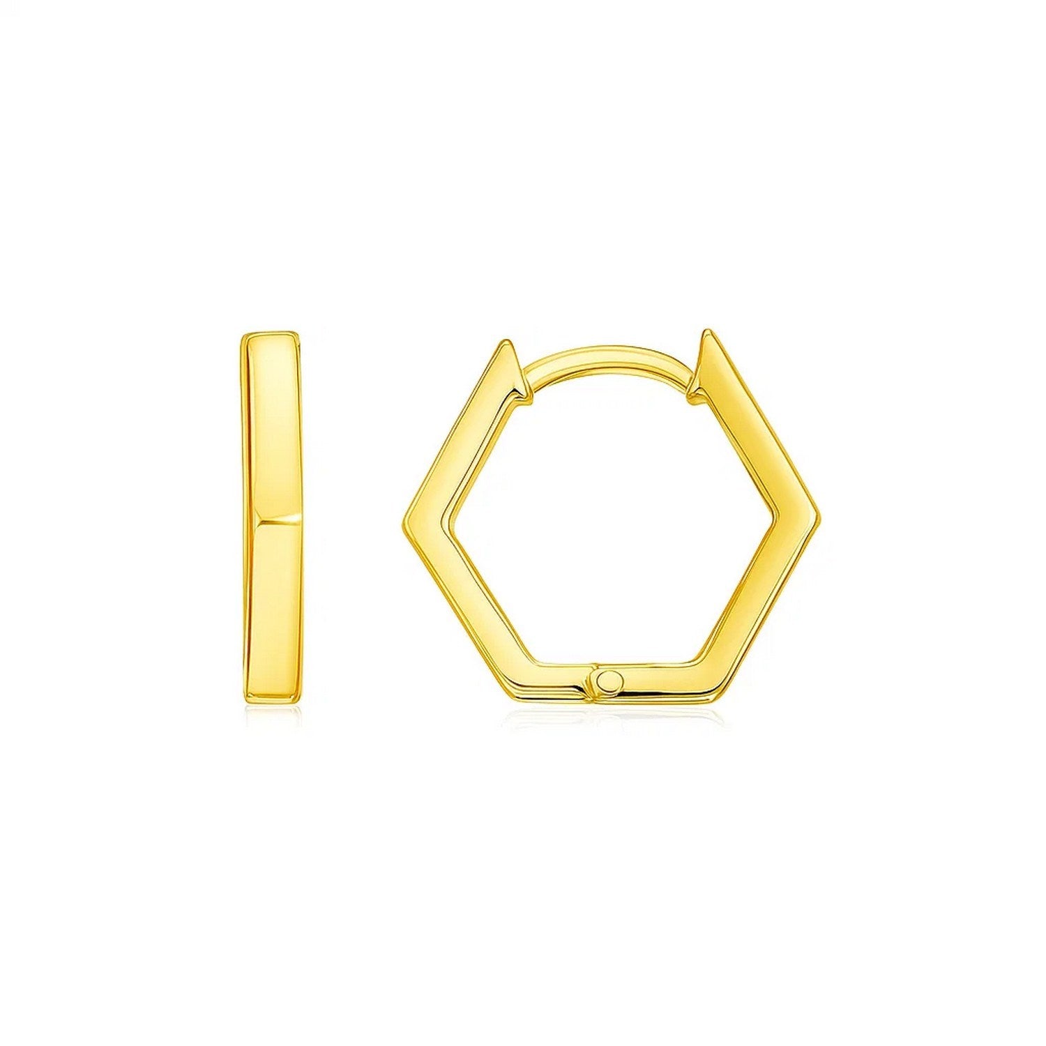 14k yellow gold polished hoop huggie earrings with a sleek modern design, perfect for elegant everyday wear.