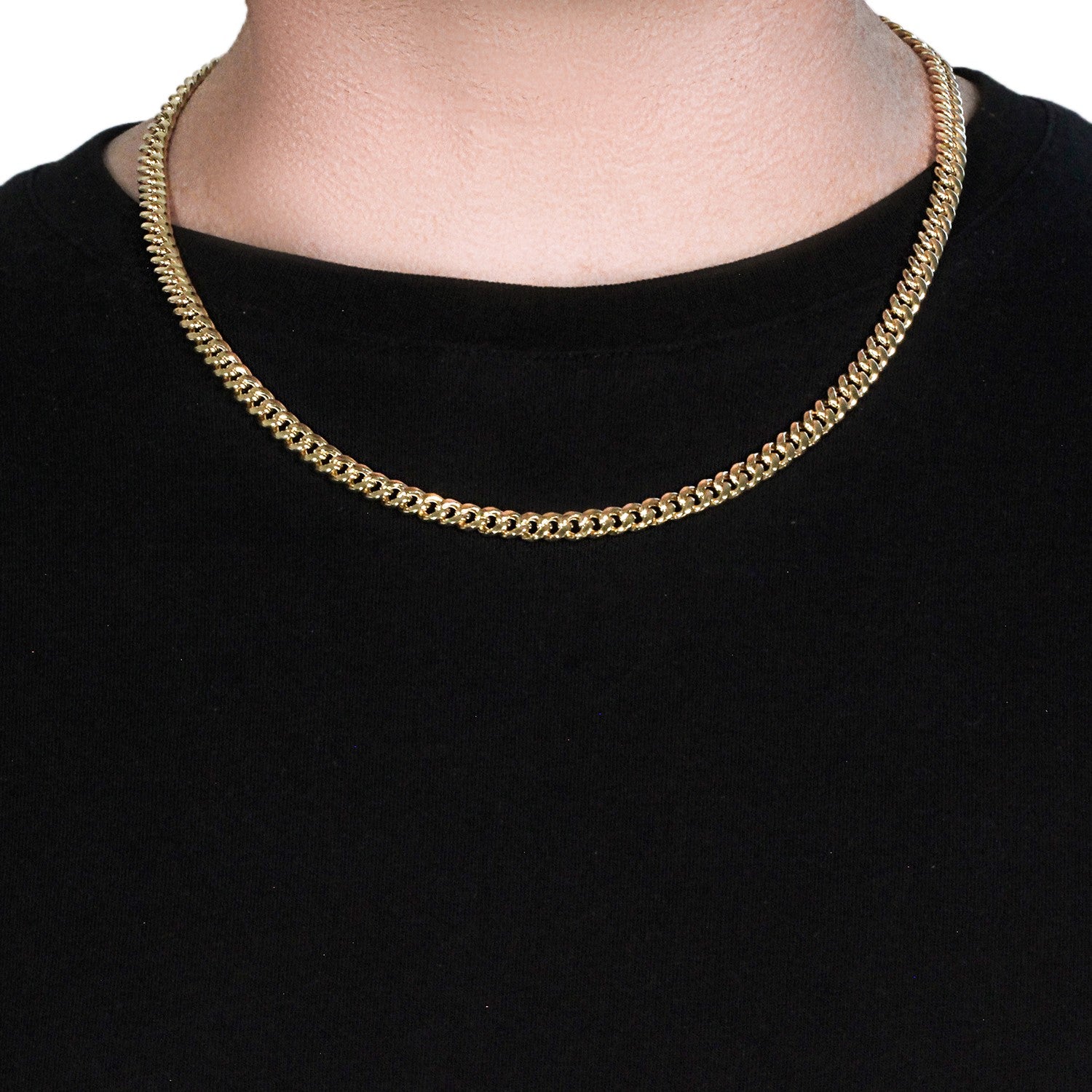 14k yellow gold semi solid Miami Cuban chain, elegantly designed with round links, showcasing luxury craftsmanship.