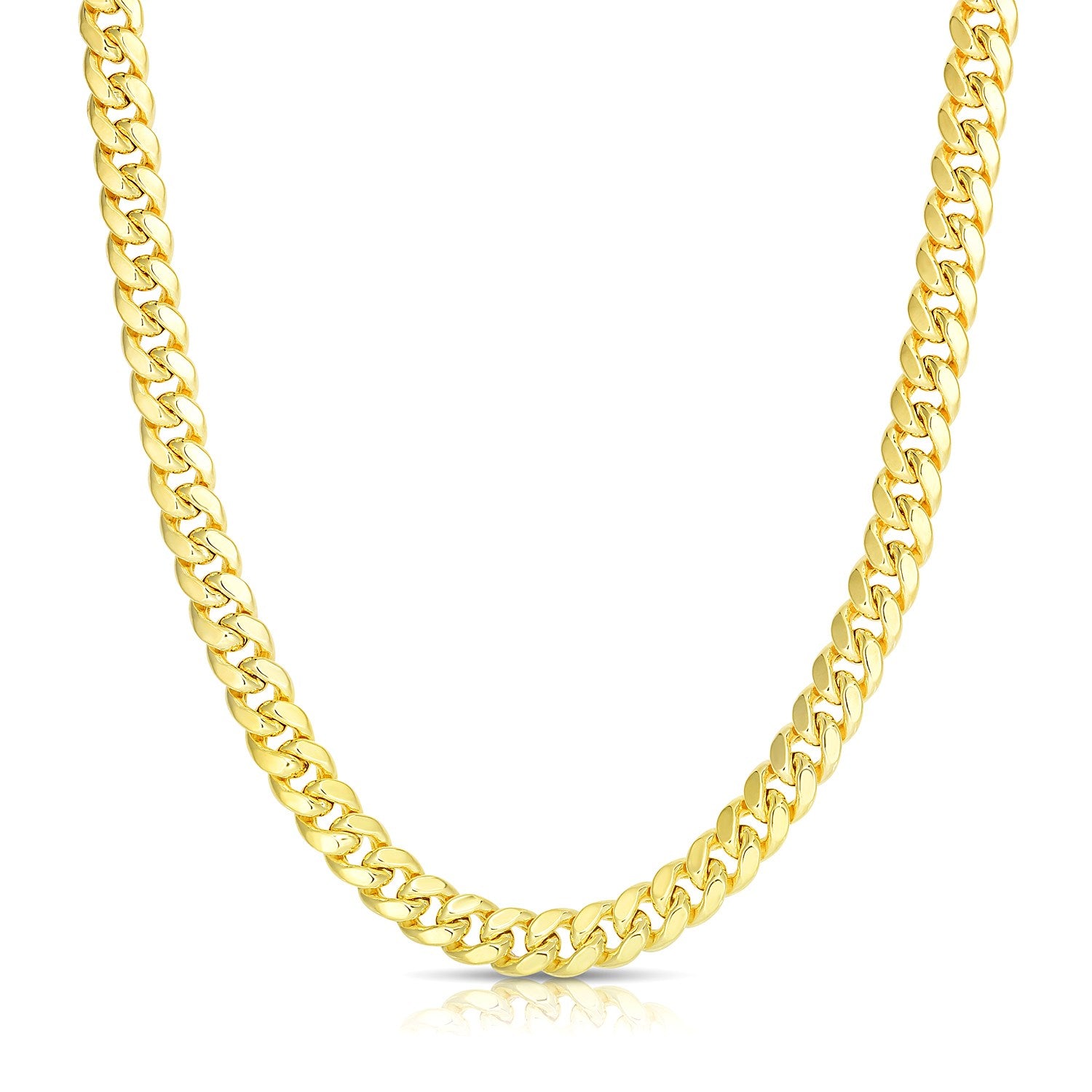 14k yellow gold semi-solid Miami Cuban chain, elegant round links, 6.10 mm width, perfect for luxury layering.