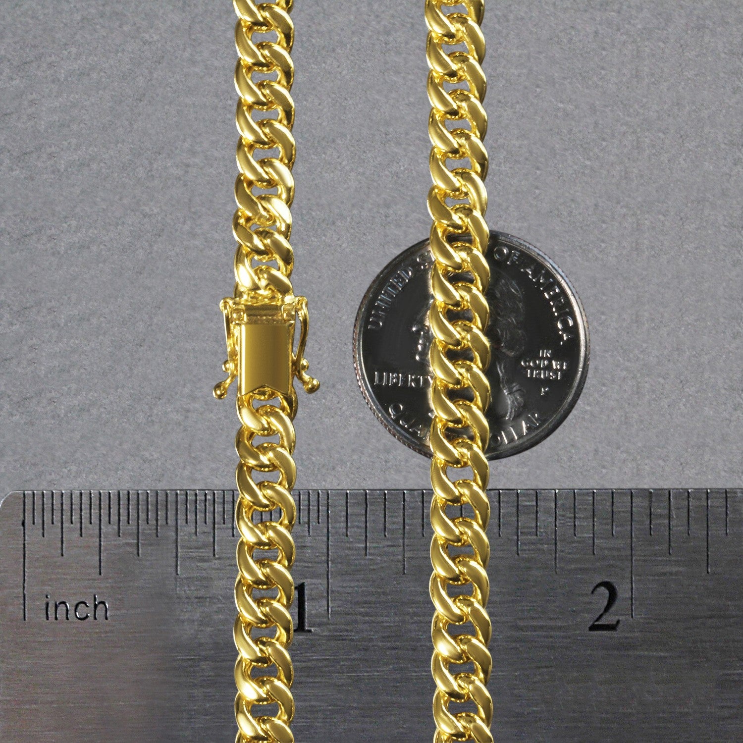 14k yellow gold semi solid Miami Cuban chain, 6.10 mm, featuring an elegant round design for a luxurious look.