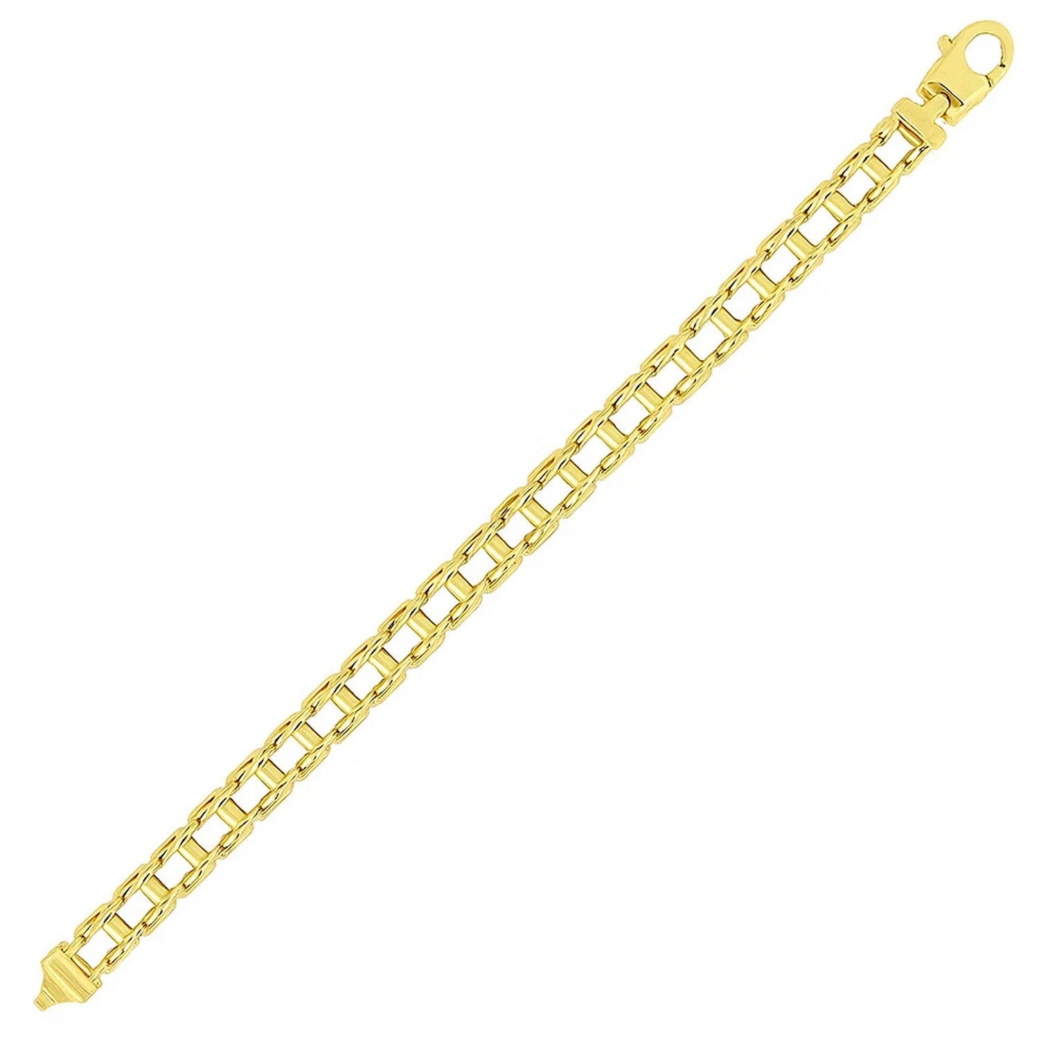 14k yellow gold men's bracelet featuring elegant rail motif links, perfect for sophisticated style.
