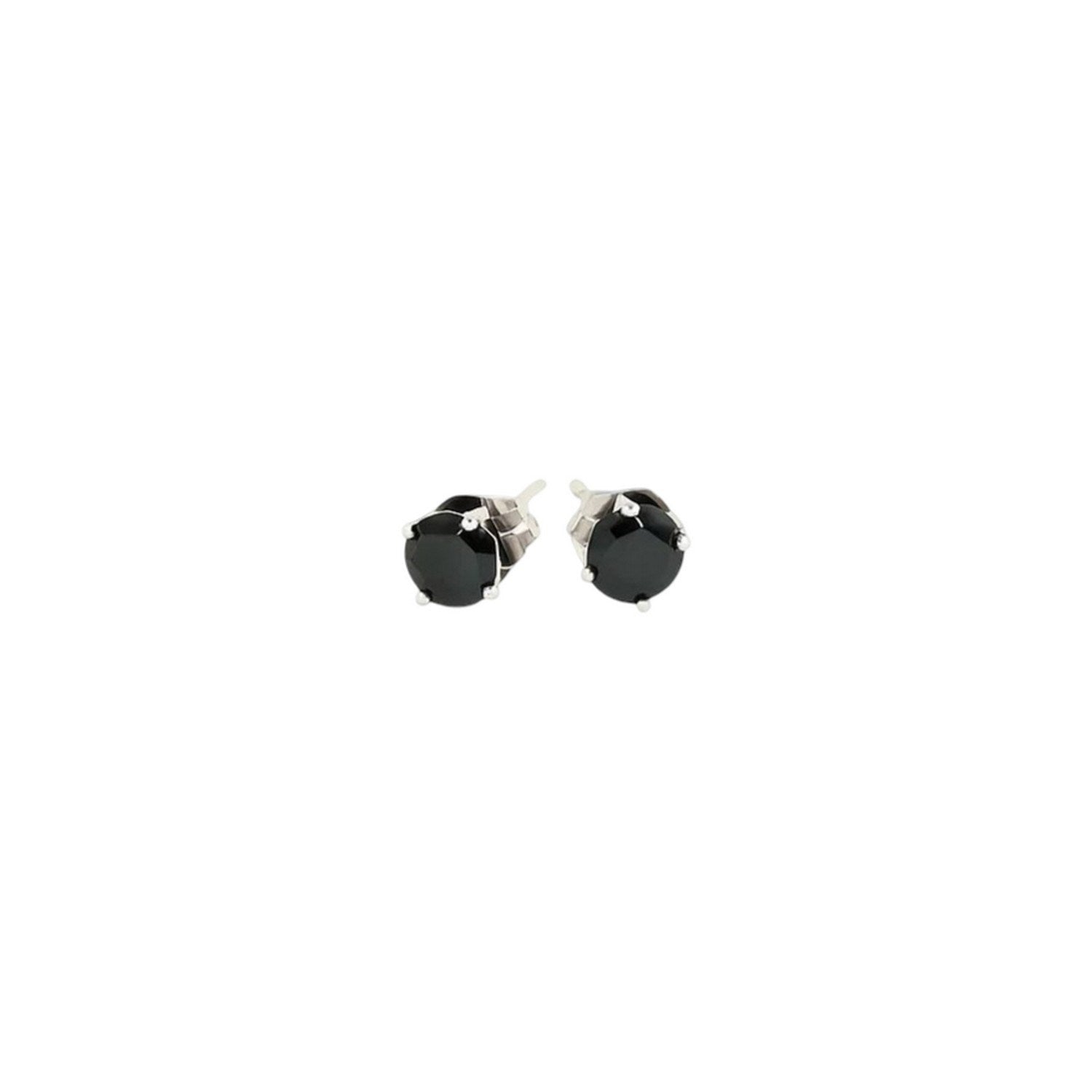 Contemporary 14k white gold stud earrings featuring striking black cubic zirconia for a bold, elegant look.