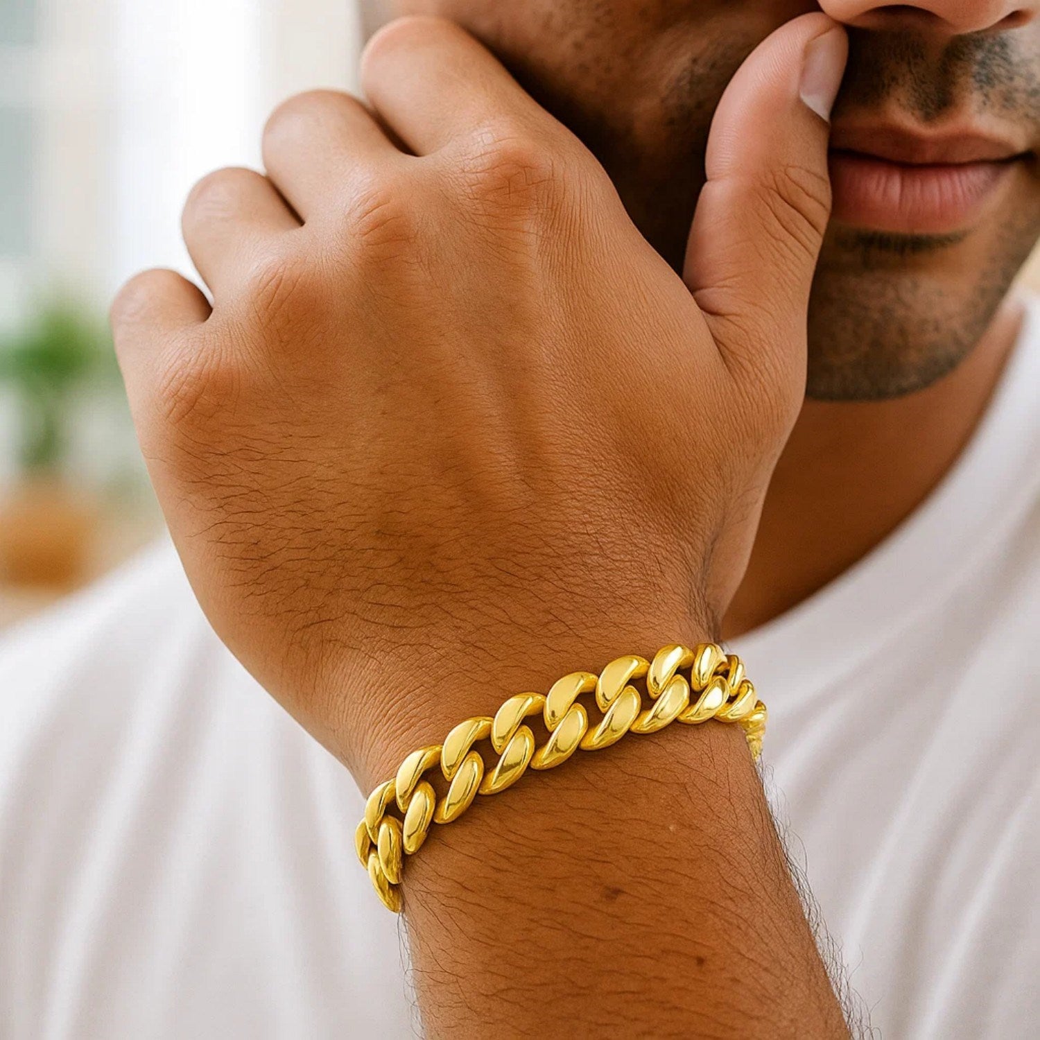 14k yellow gold semi-solid Miami Cuban bracelet with modern link design, showcasing exquisite craftsmanship and elegance.