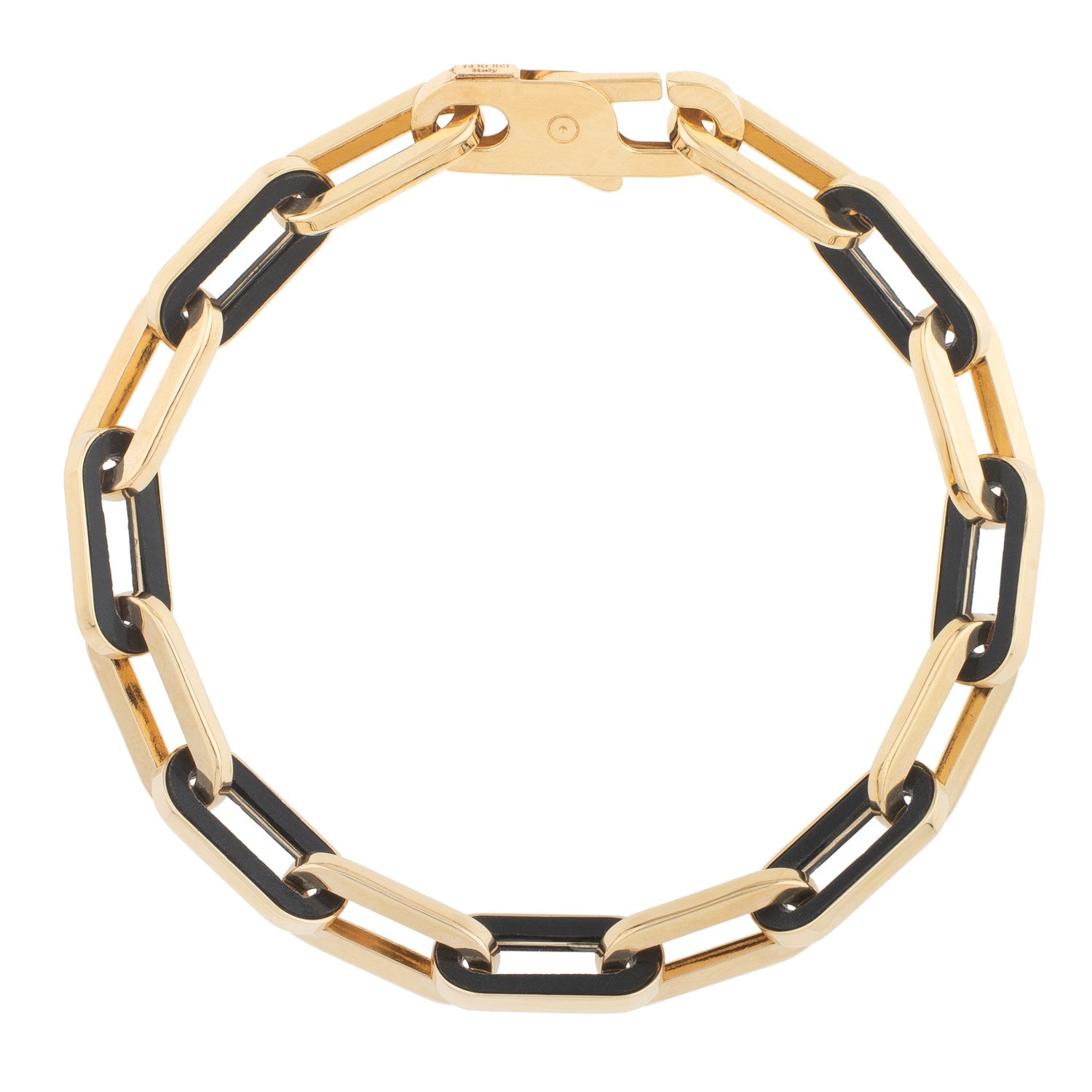 14k yellow gold modern paperclip bracelet featuring elegant black onyx links for a luxurious touch.