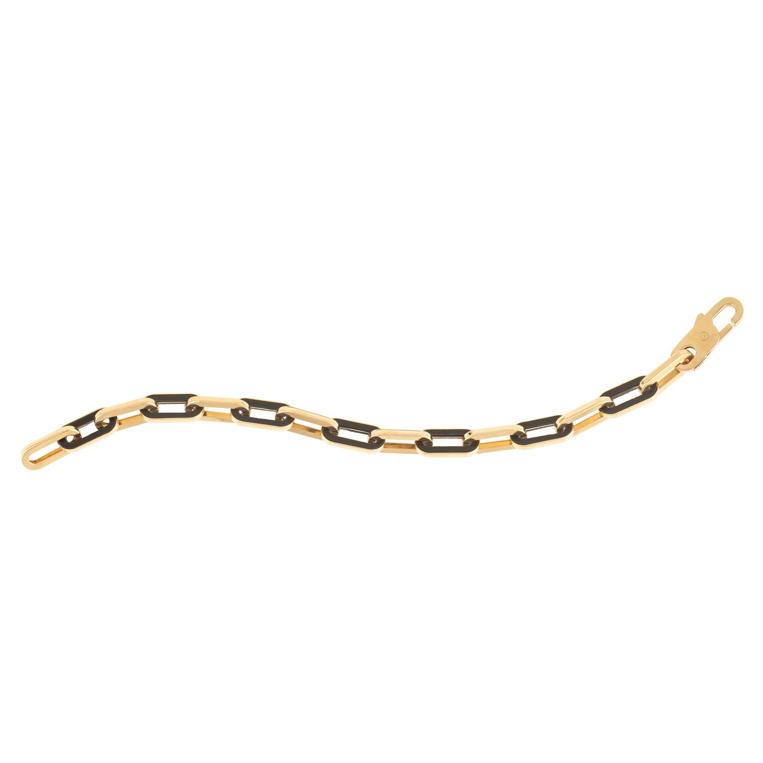 14k yellow gold modern paperclip bracelet featuring striking black onyx links for a sophisticated touch.