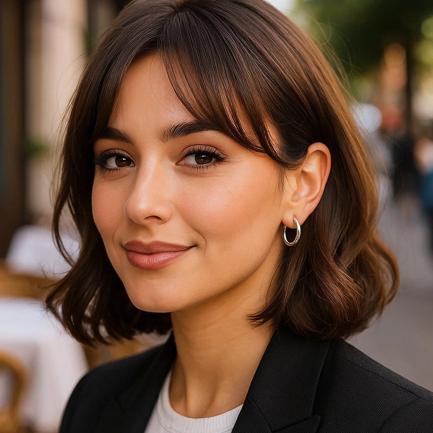 Sterling silver polished hoop earrings with rhodium plating, showcasing a sleek modern design and elegant shine.