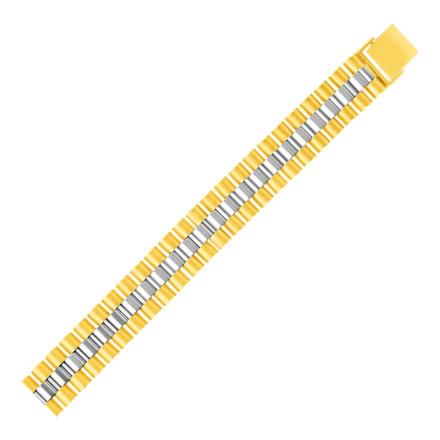 14k two-tone gold men's panther link bracelet, elegantly crafted with a bold 12.30 mm design for a luxurious statement.