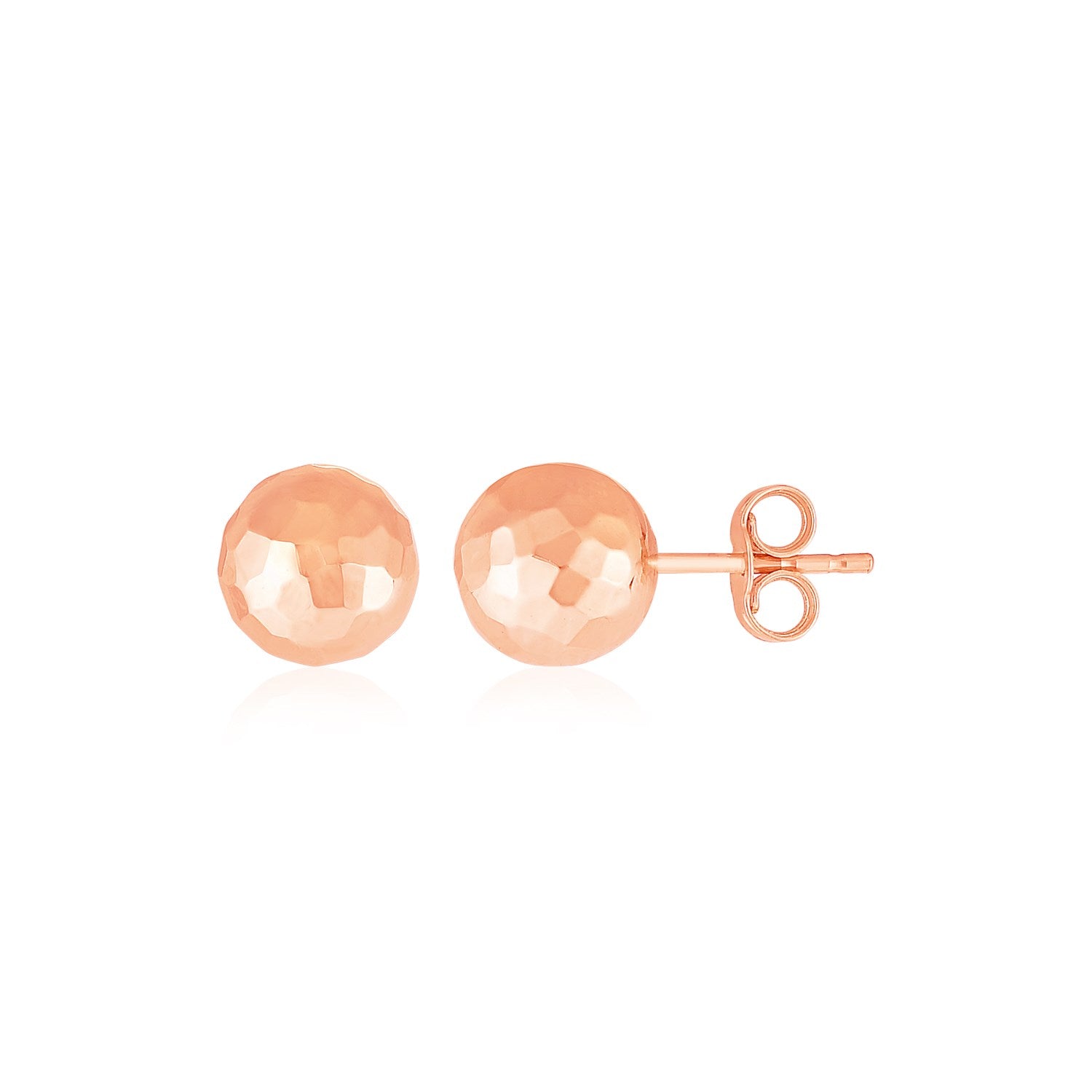 14k rose gold faceted ball stud earrings with modern design, perfect for elegant everyday wear.