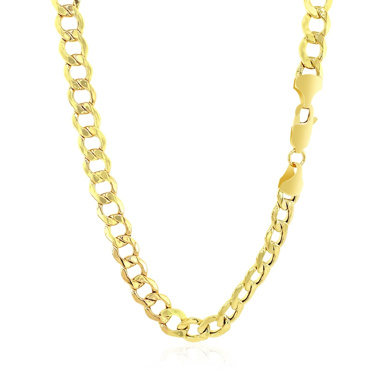 Elegant 10k yellow gold curb chain, 6.20 mm links, showcasing luxurious 14k gold craftsmanship and timeless design.