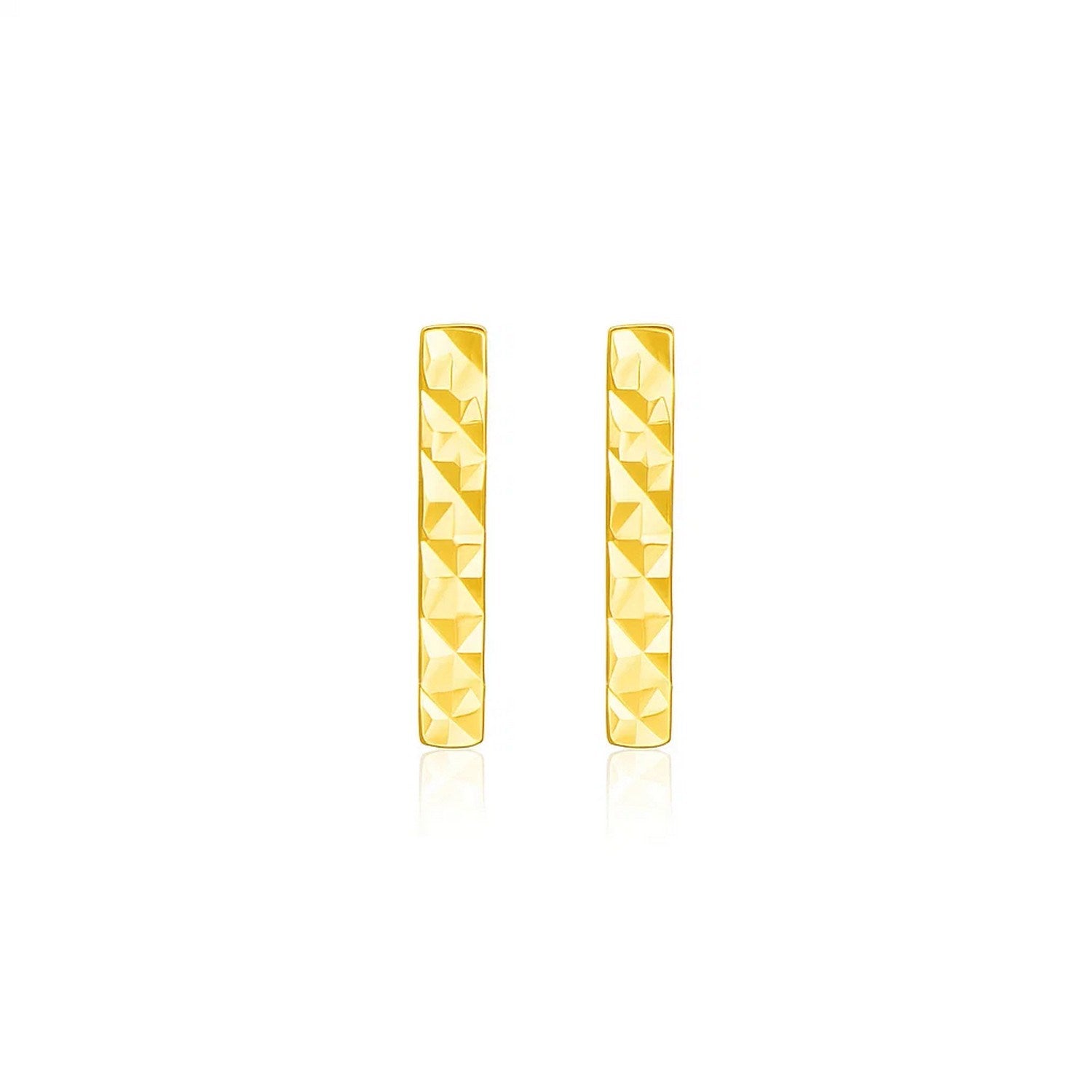 14k yellow gold textured bar drop earrings with modern design, perfect for elegant occasions and everyday luxury.