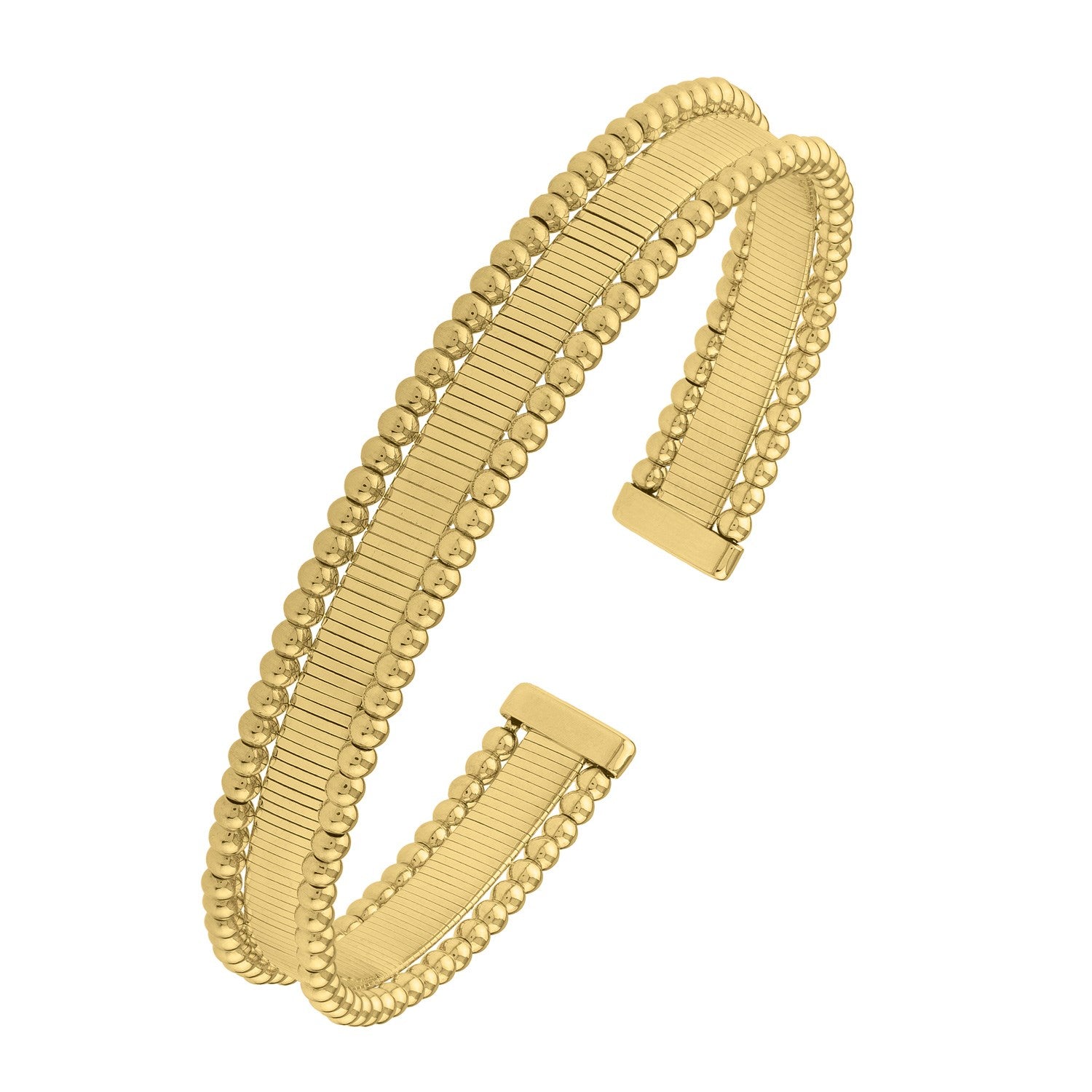 14k yellow gold Smooth Surface Pallina cuff bangle with modern design and elegant chain detail.