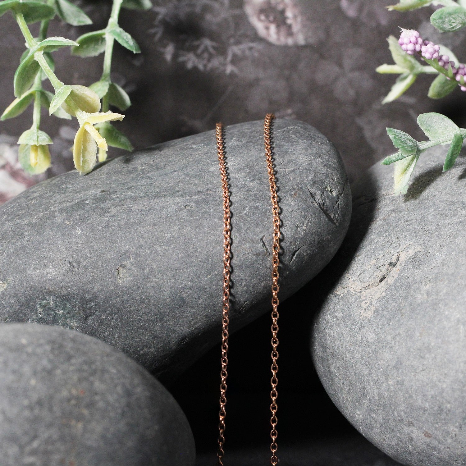14k rose gold round cable link chain, modern design, 1.50 mm thickness, perfect for layering or standalone elegance.