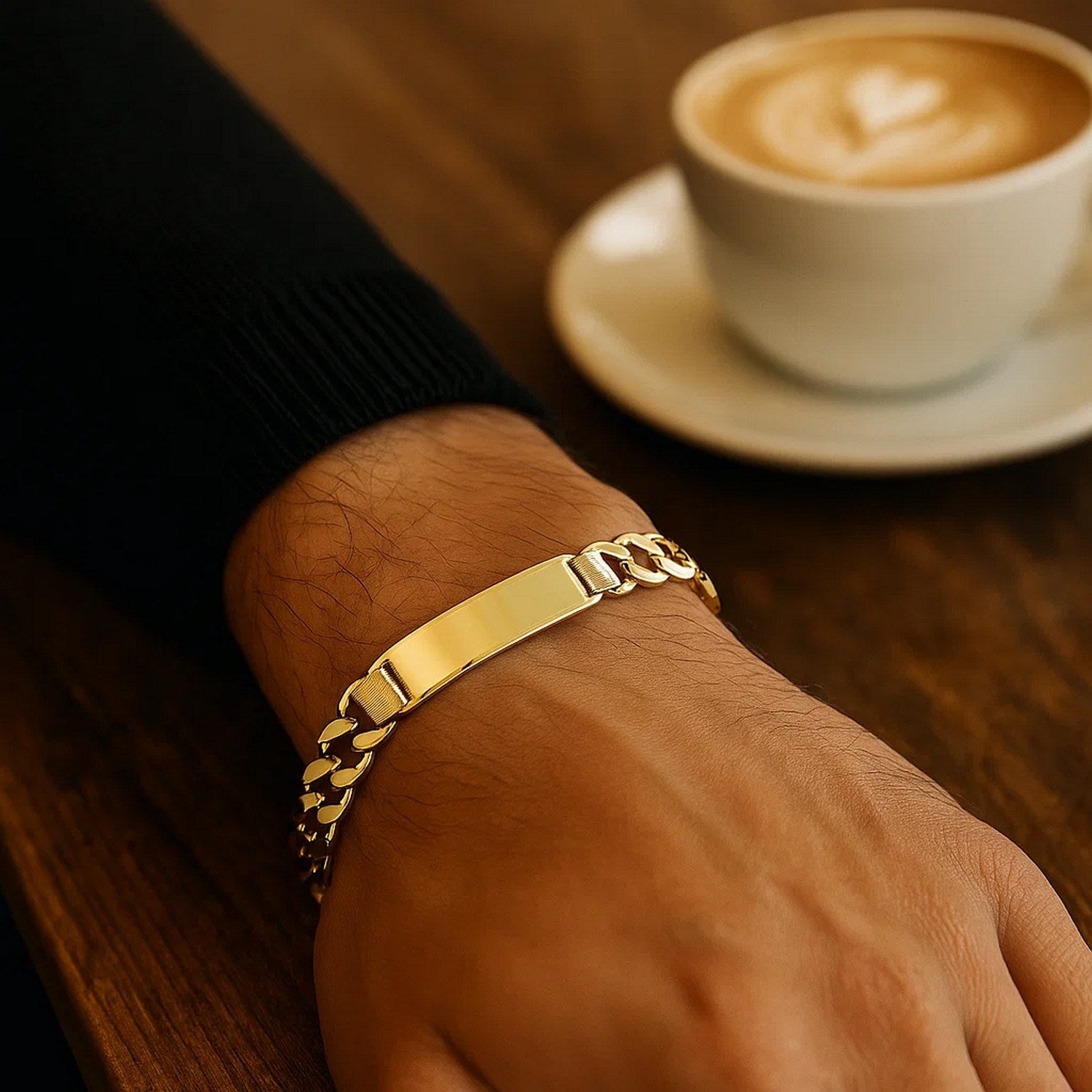 Elegant 14k yellow gold curb ID bracelet with a refined chain design, perfect for luxury jewelry enthusiasts.