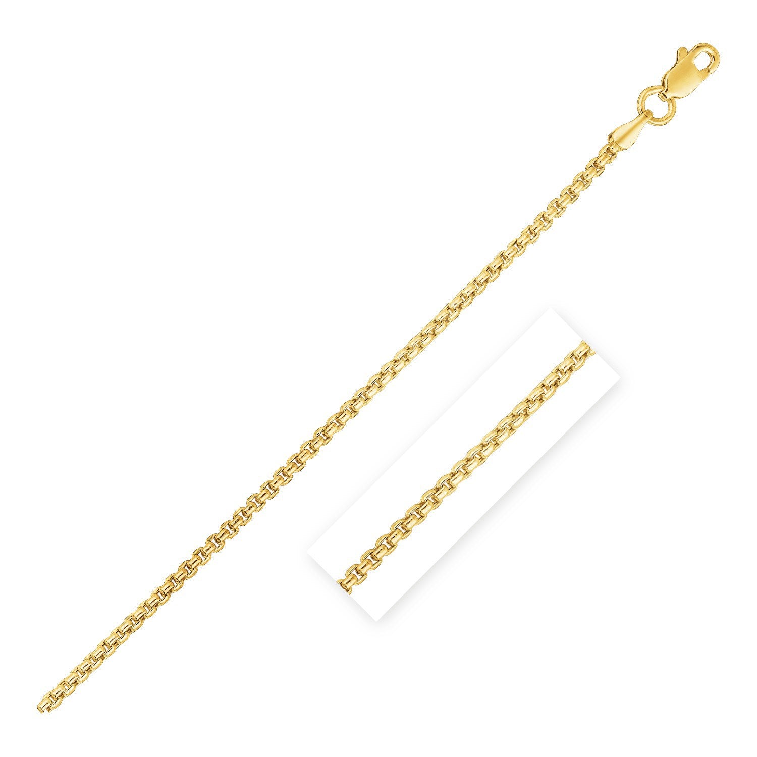 14k yellow gold round box chain, 1.3 mm, classic design, perfect for layering or wearing solo.