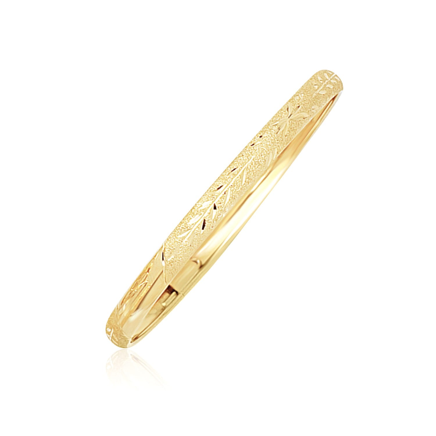 10k yellow gold dome bangle for children, featuring a diamond cut Florentine finish, elegant luxury design.