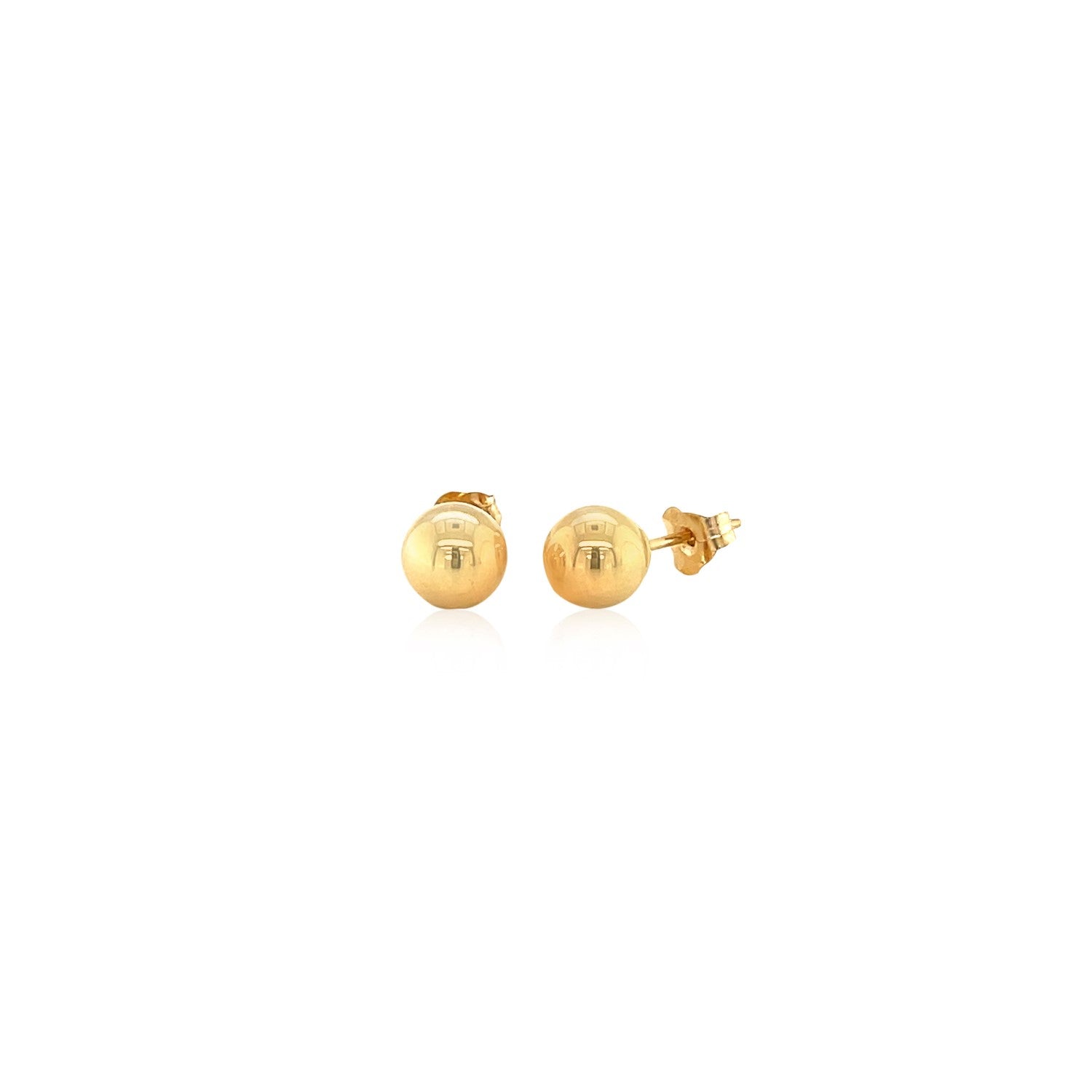 14k yellow gold modern round stud earrings, 6mm, showcasing a sleek design for timeless elegance.