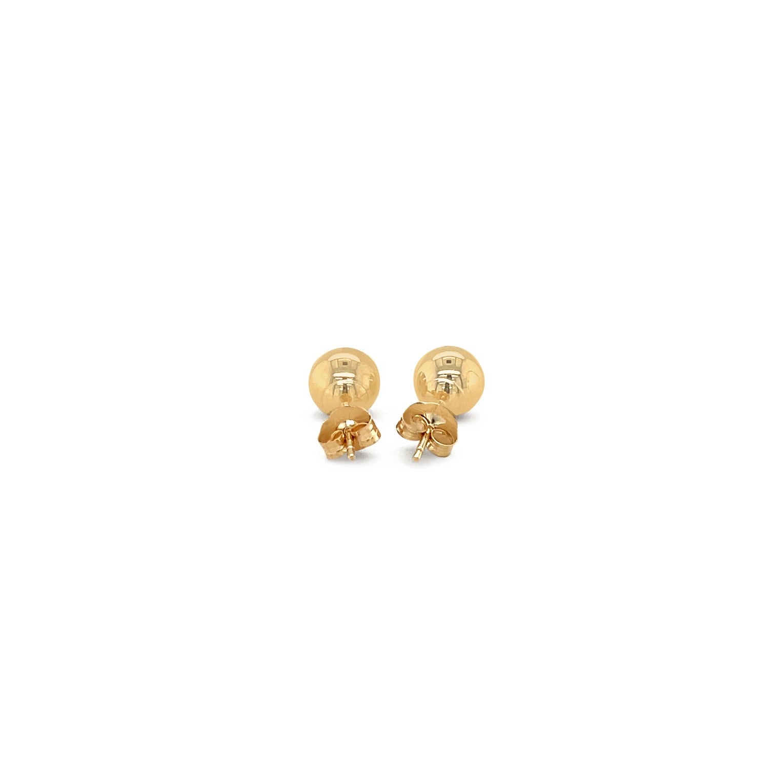 14k yellow gold round stud earrings, 6mm, modern design with a polished finish for timeless elegance.