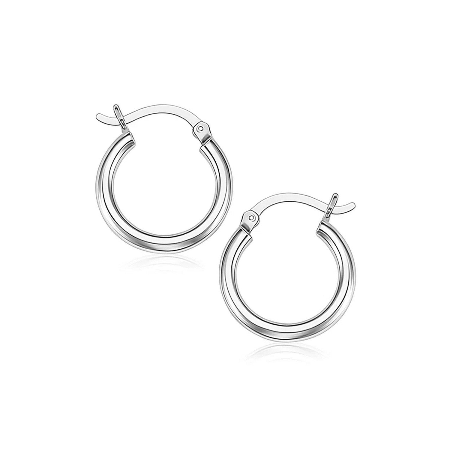Sterling silver rhodium plated polished hoop earrings with a sleek modern design for elegant sophistication.