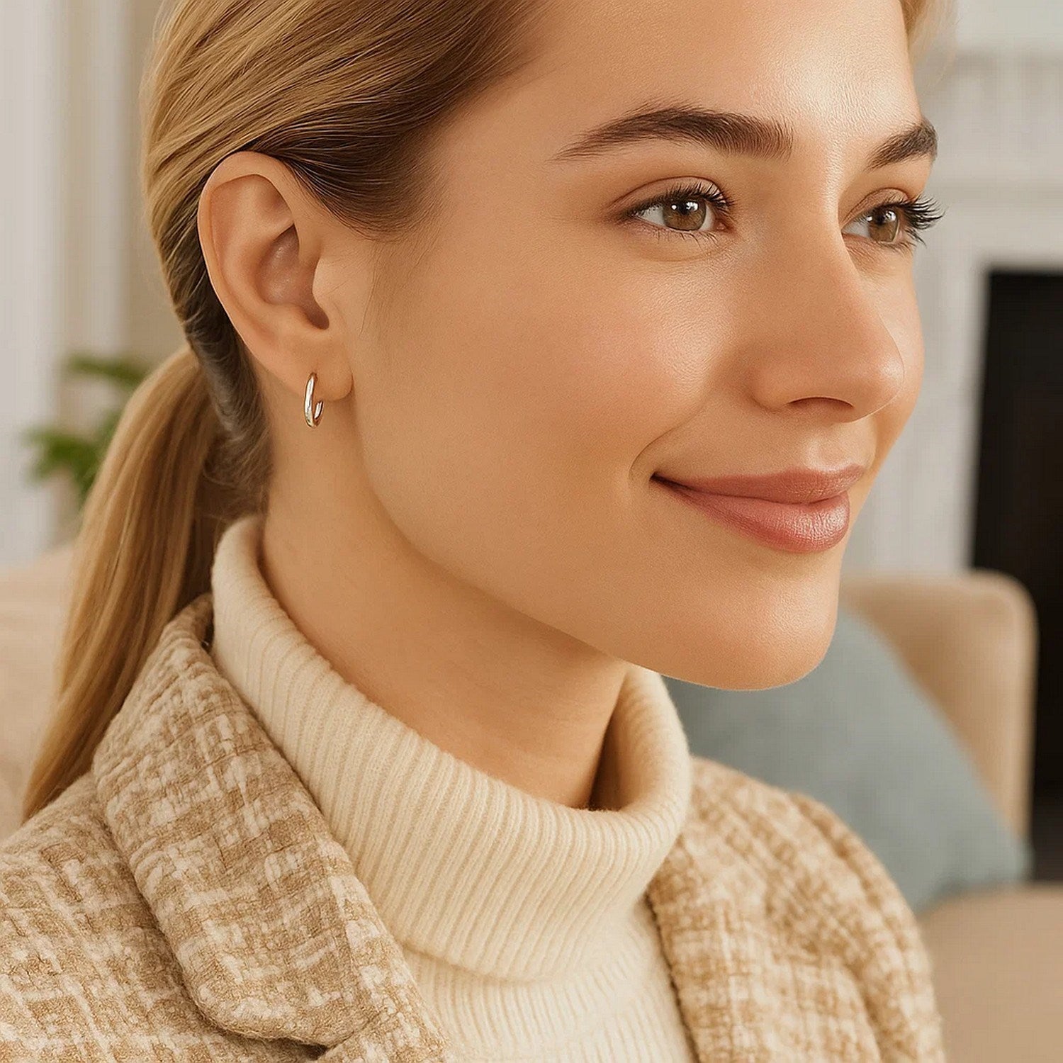 Sterling silver rhodium plated polished hoop earrings with a sleek modern design, perfect for elegant occasions.